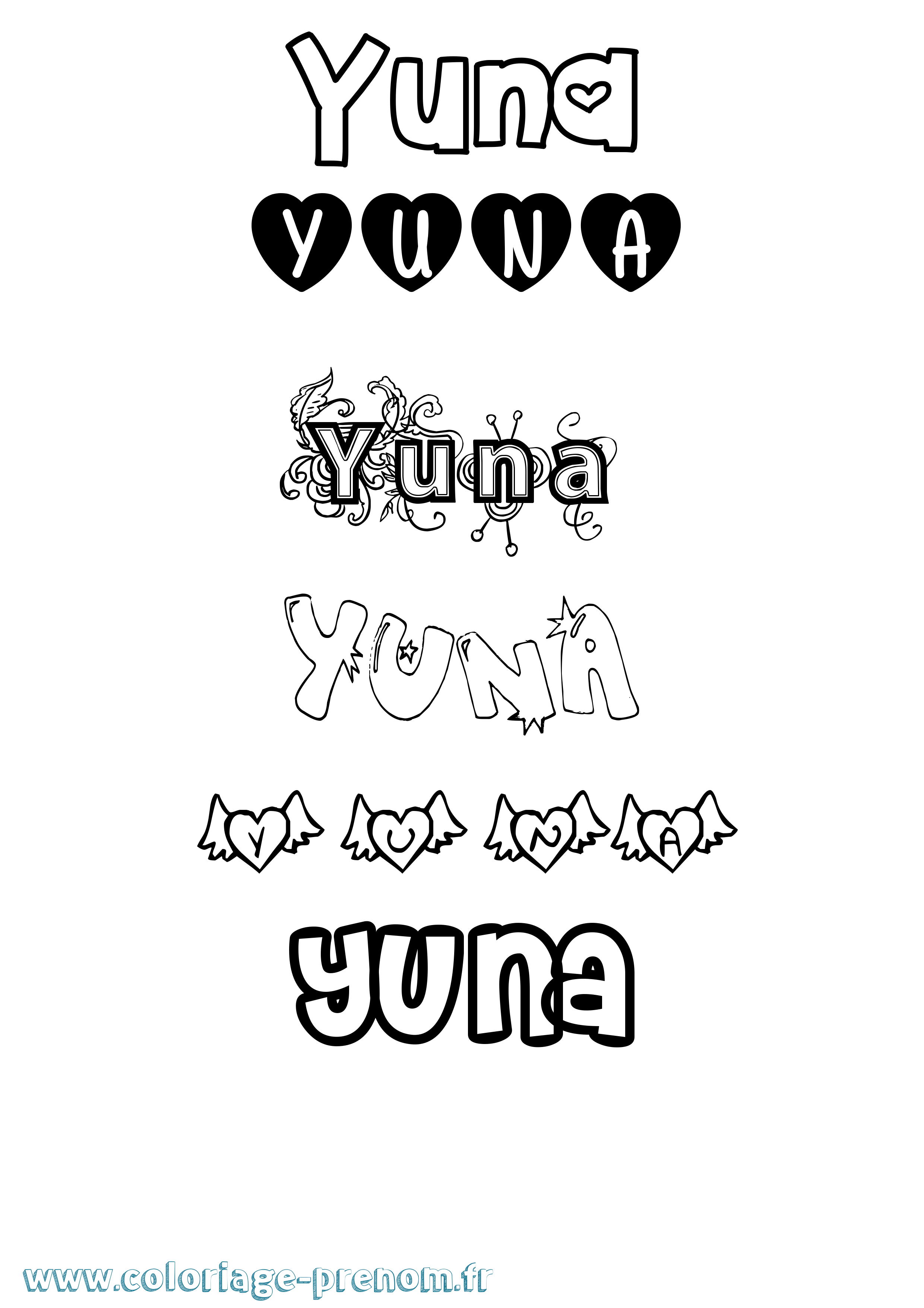 Coloriage prénom Yuna