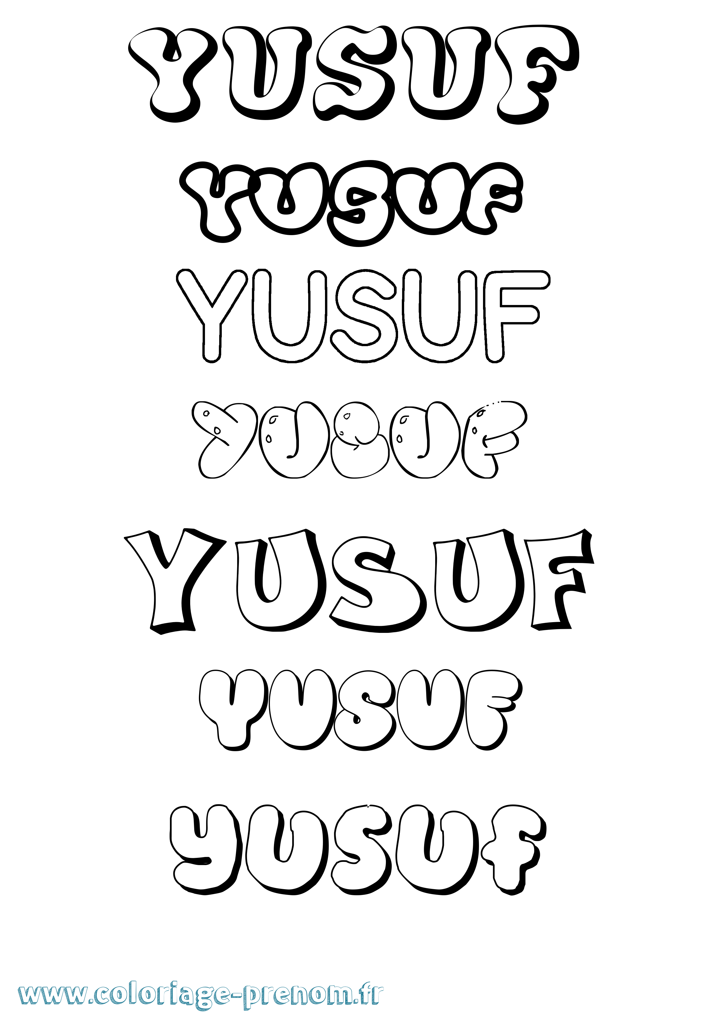 Coloriage prénom Yusuf Bubble