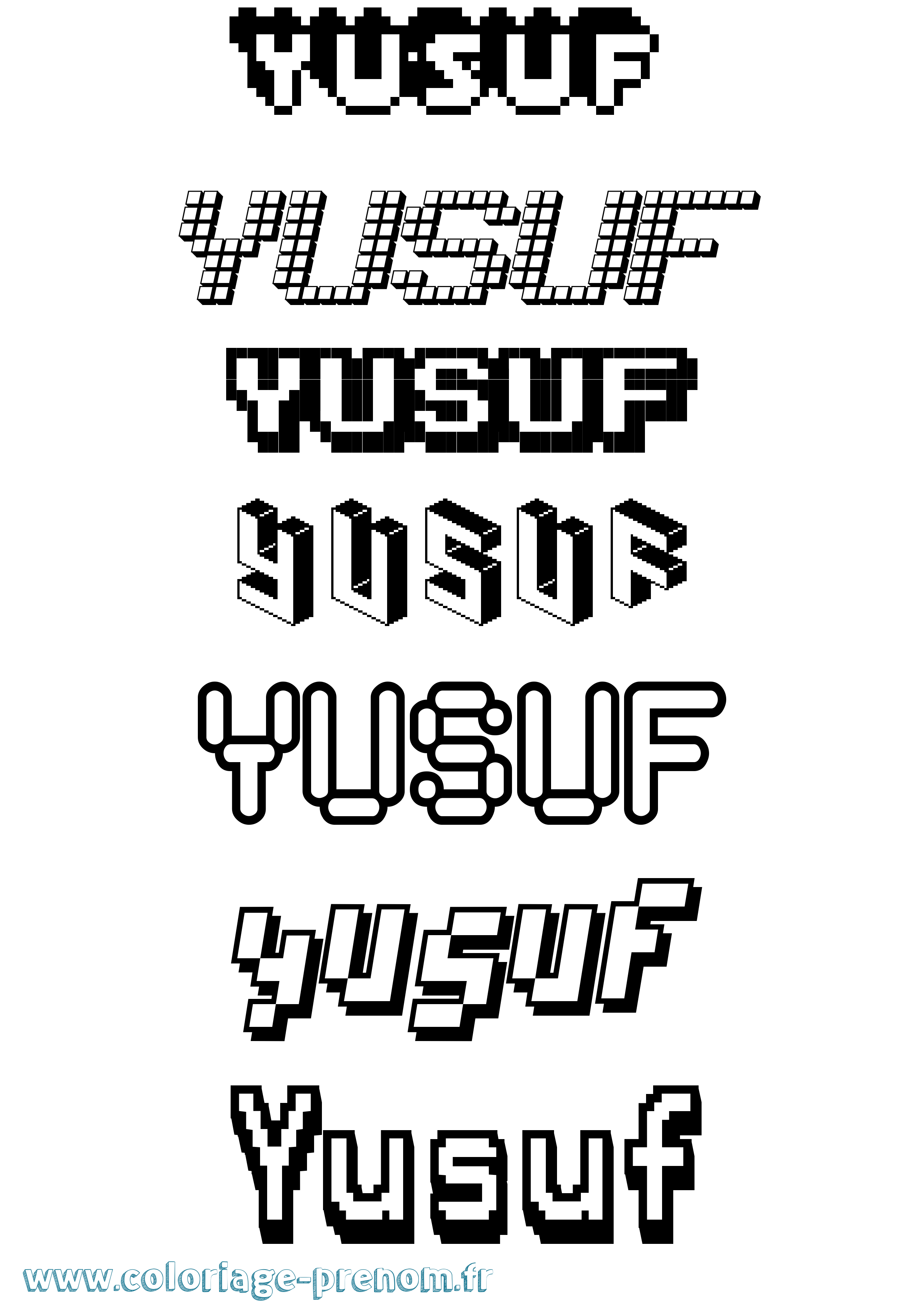 Coloriage prénom Yusuf Pixel