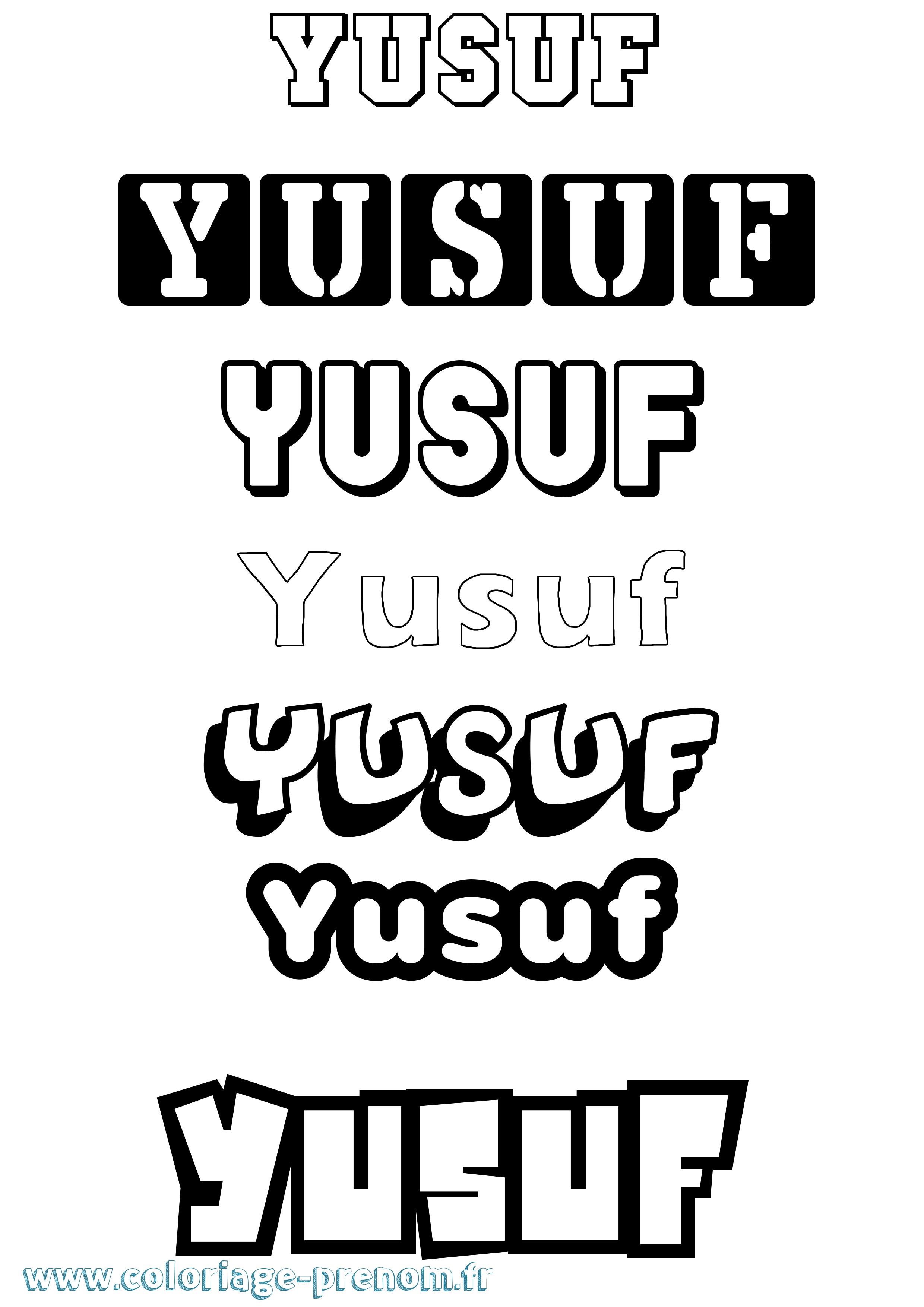Coloriage prénom Yusuf Simple