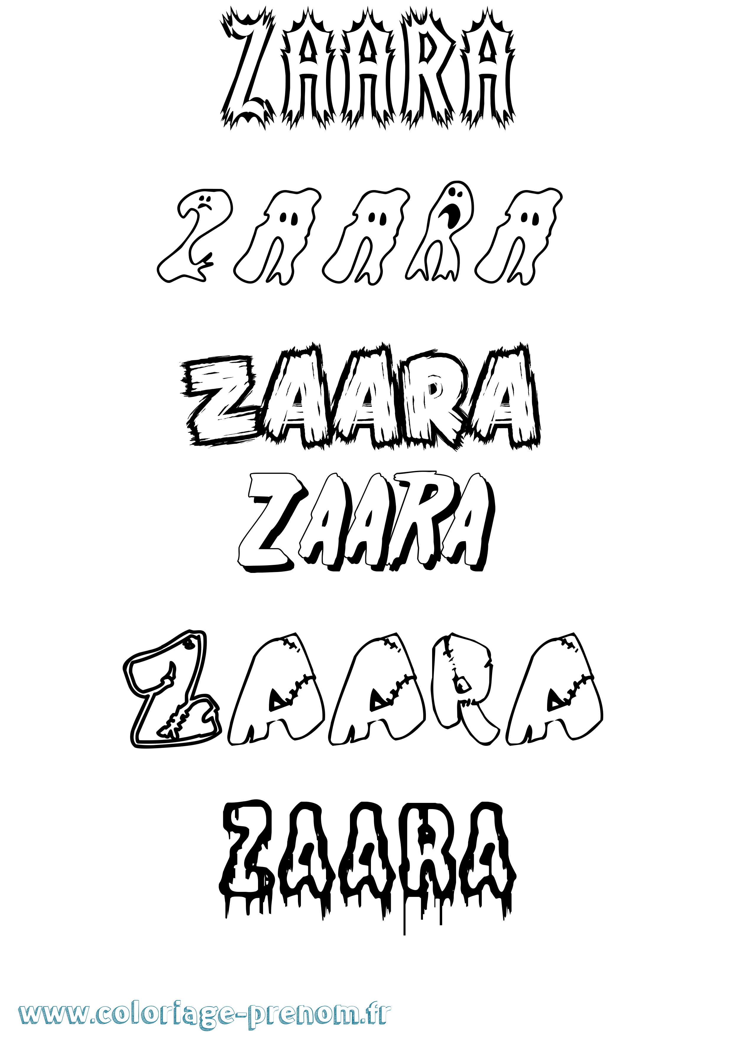Coloriage prénom Zaara Frisson