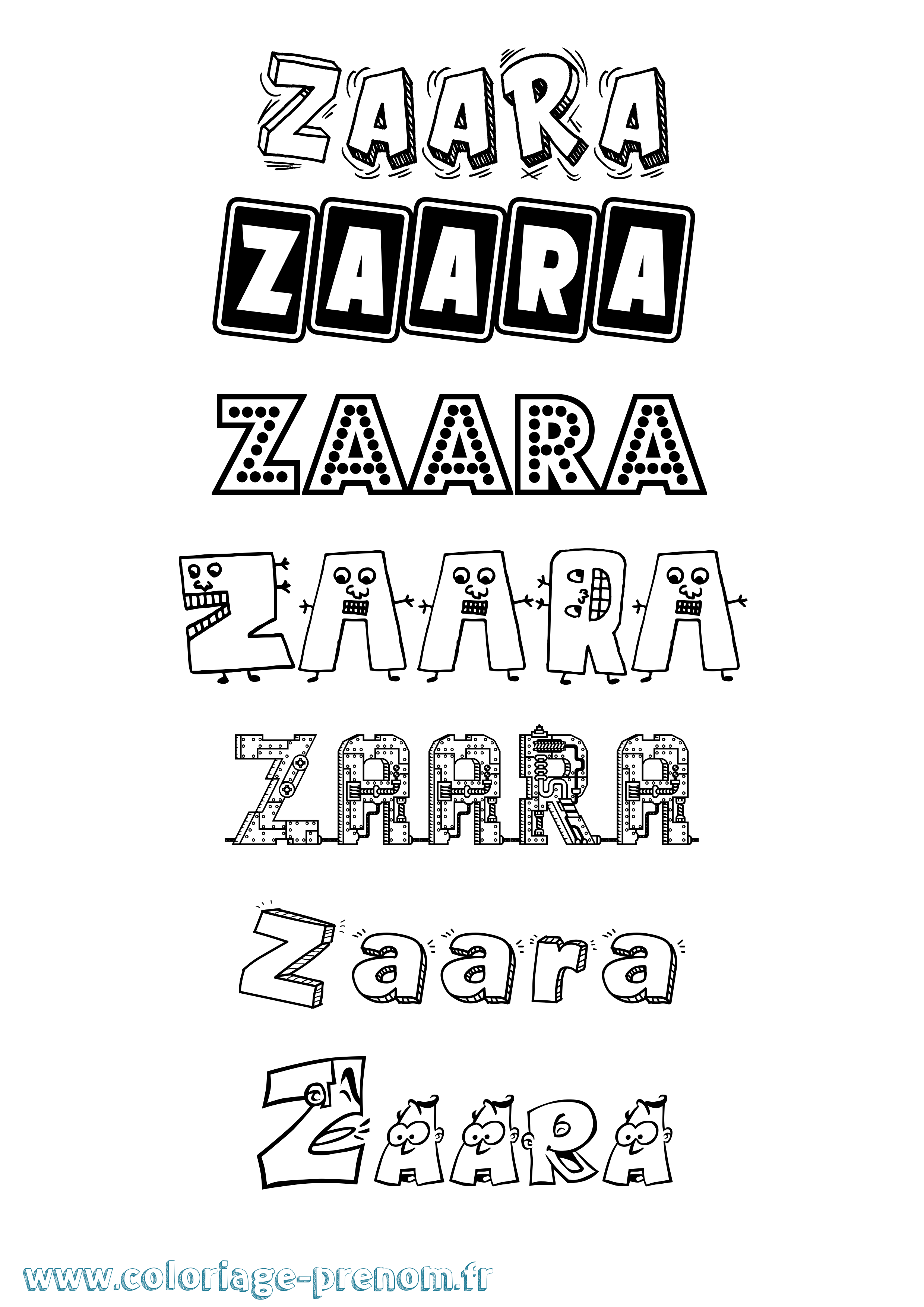 Coloriage prénom Zaara Fun