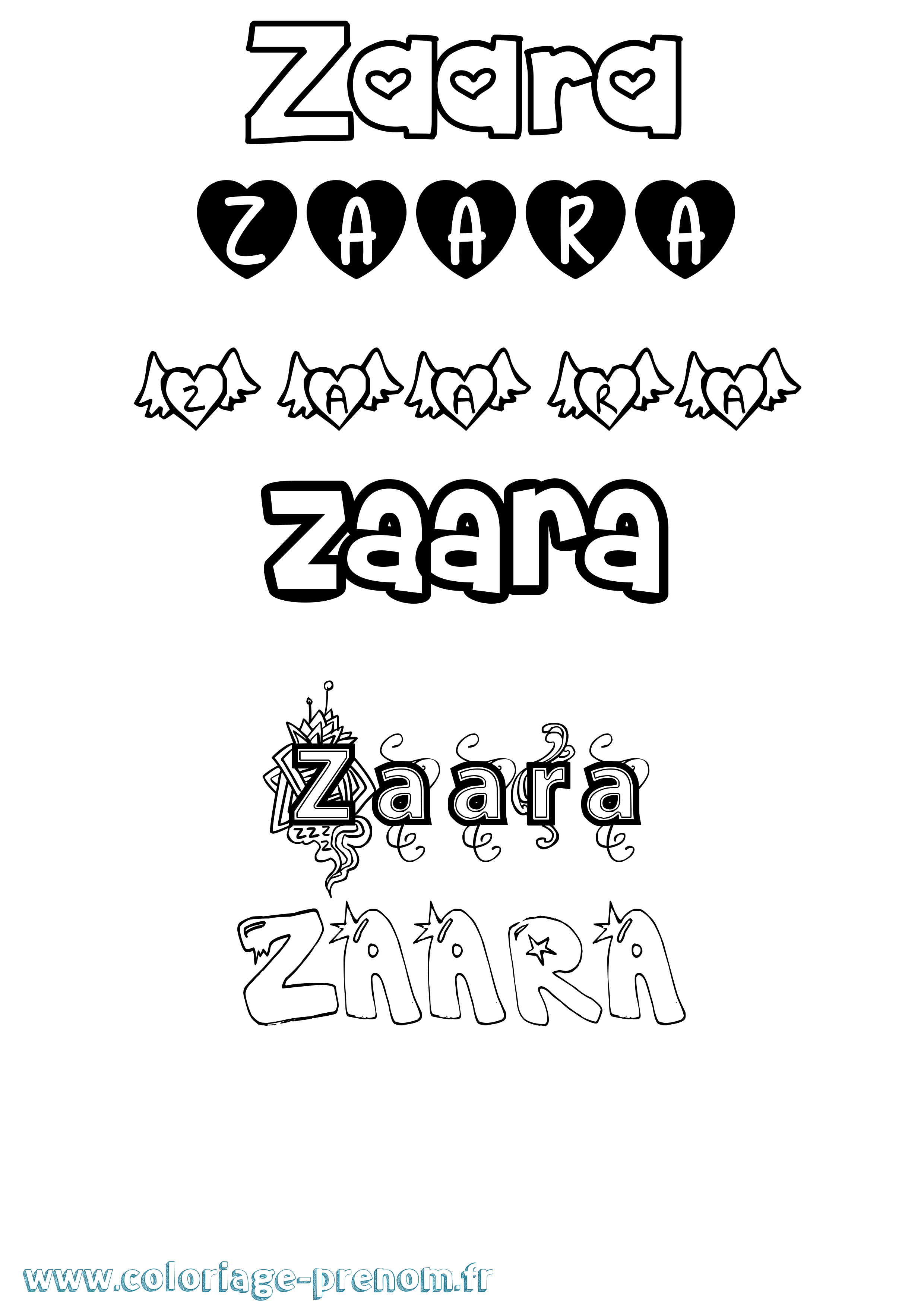 Coloriage prénom Zaara Girly