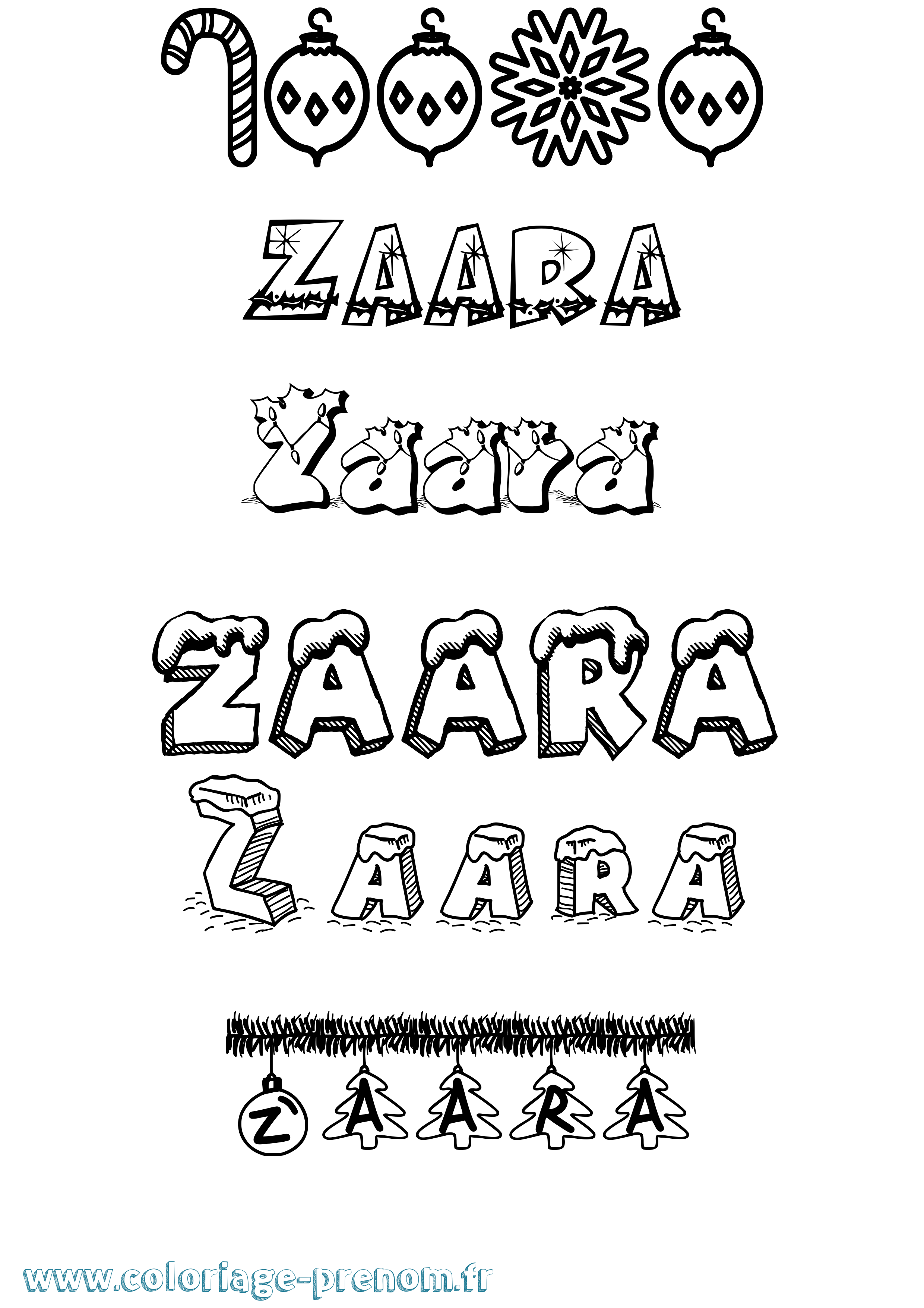 Coloriage prénom Zaara Noël