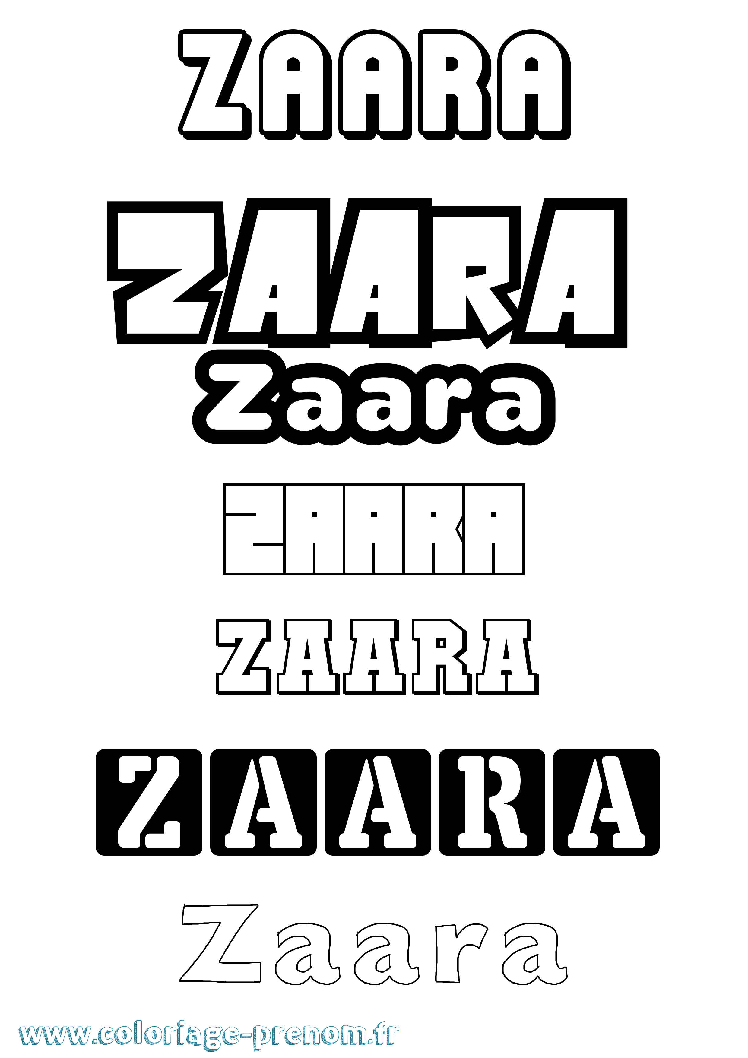 Coloriage prénom Zaara Simple