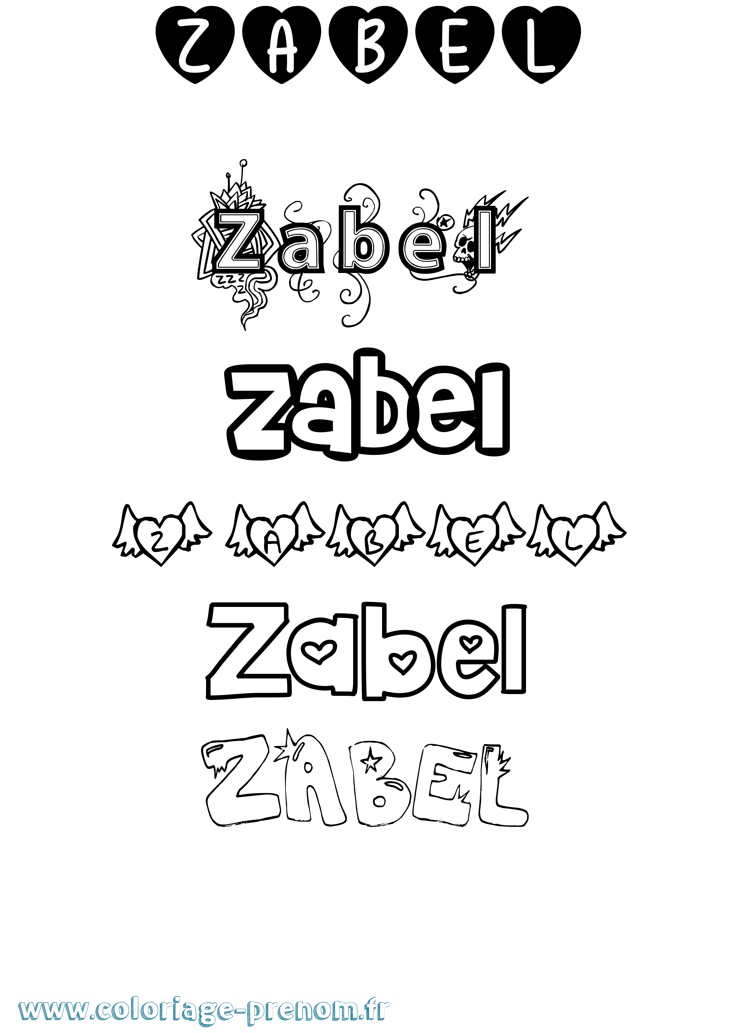 Coloriage prénom Zabel Girly