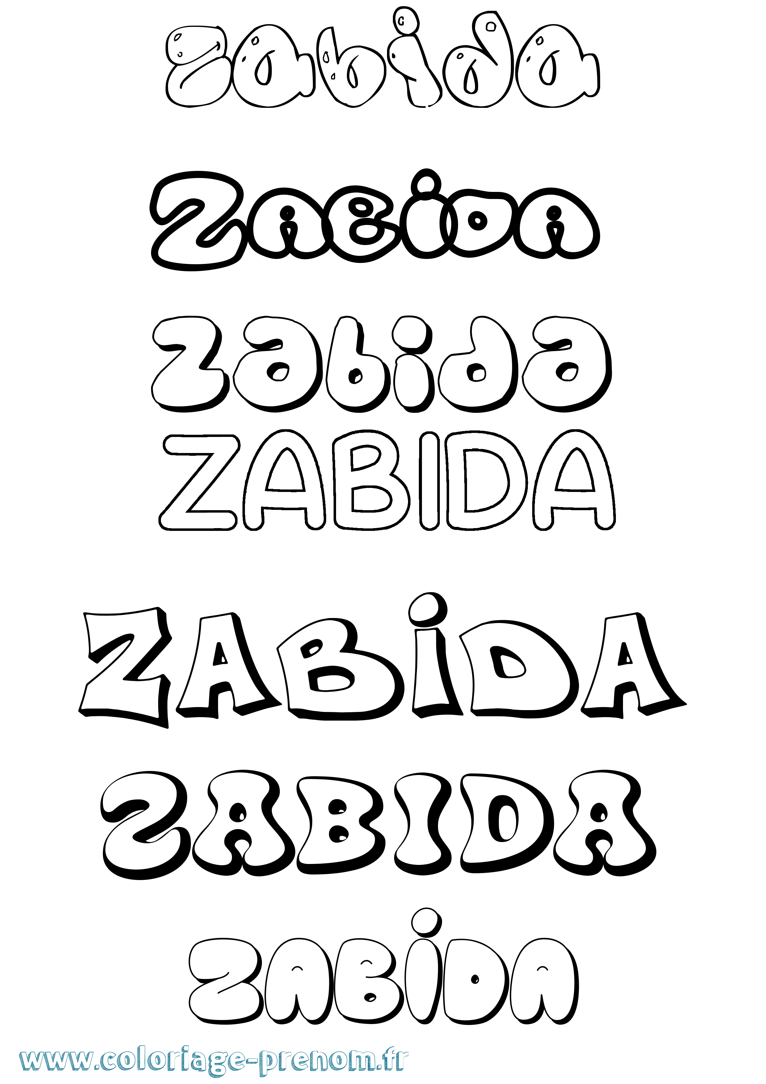 Coloriage prénom Zabida Bubble