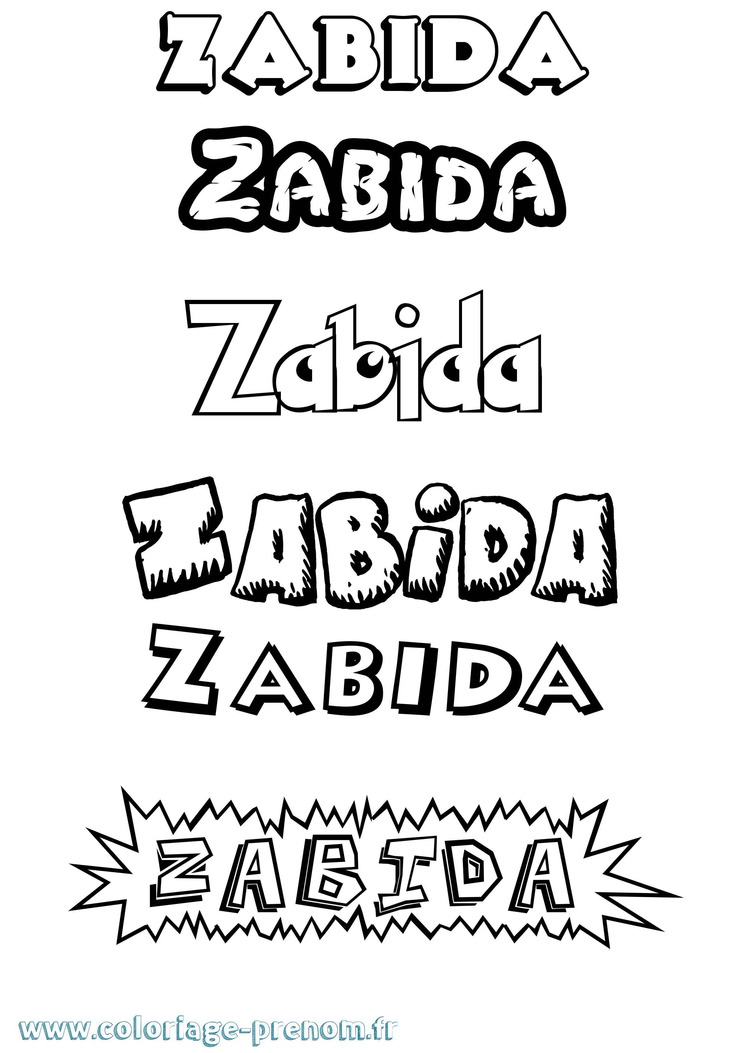Coloriage prénom Zabida Dessin Animé