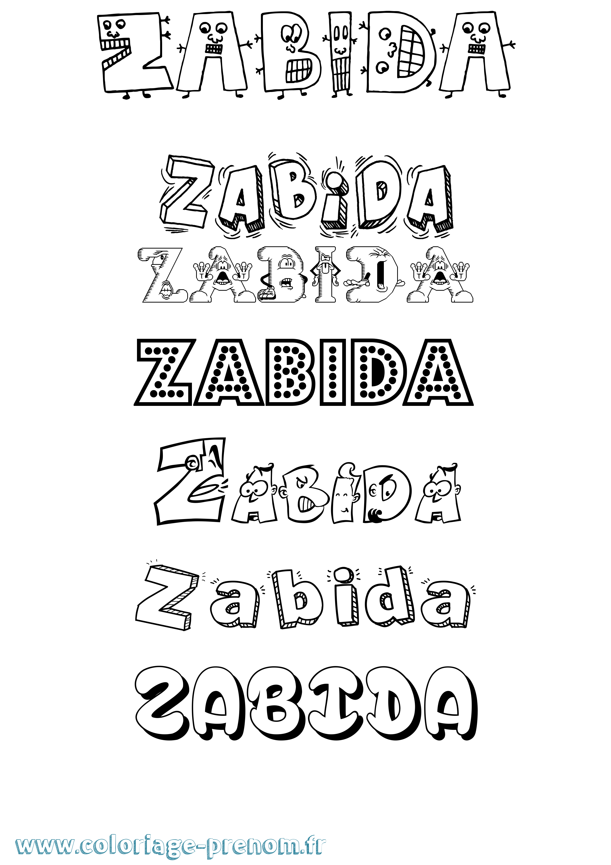 Coloriage prénom Zabida Fun