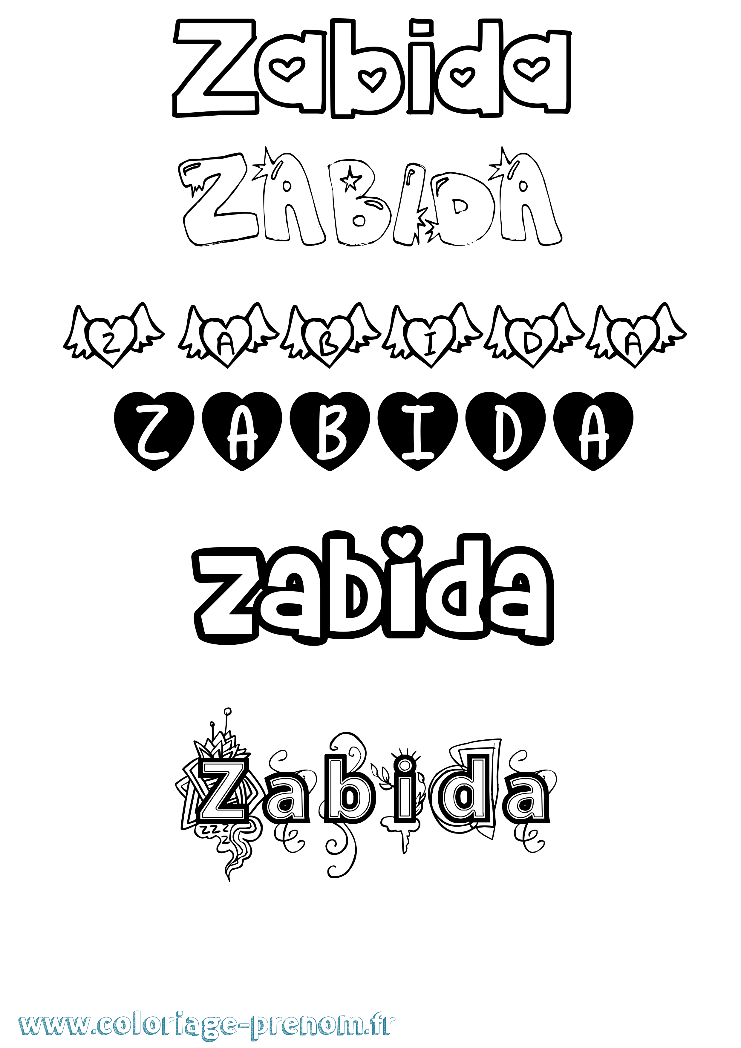 Coloriage prénom Zabida Girly