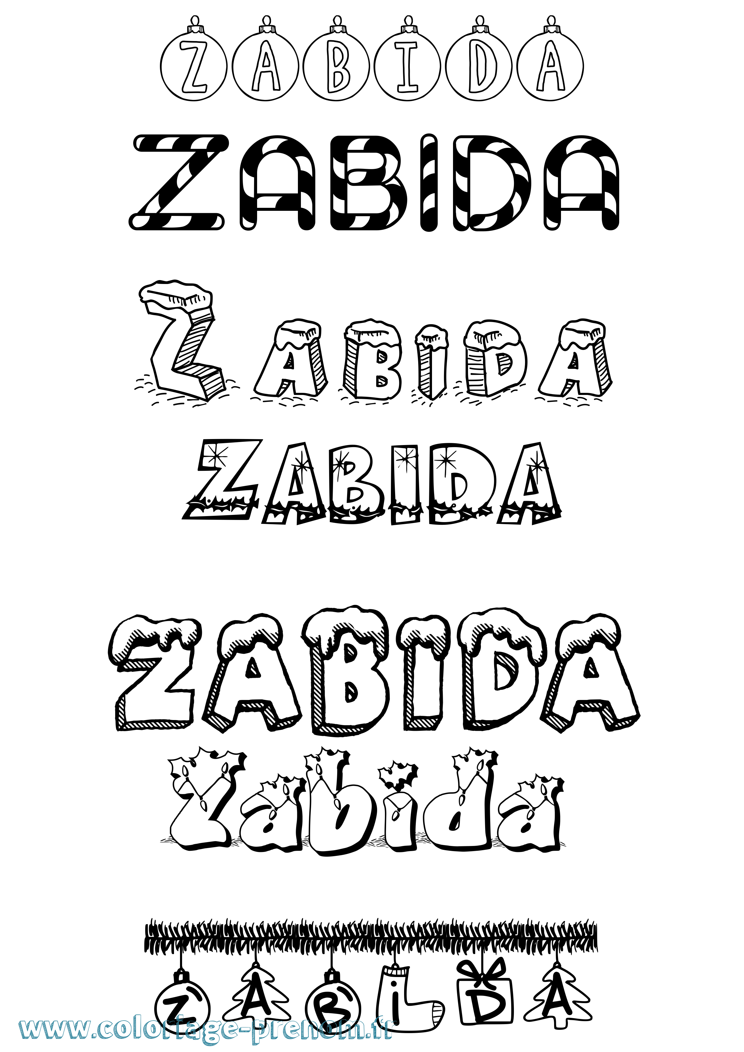 Coloriage prénom Zabida Noël