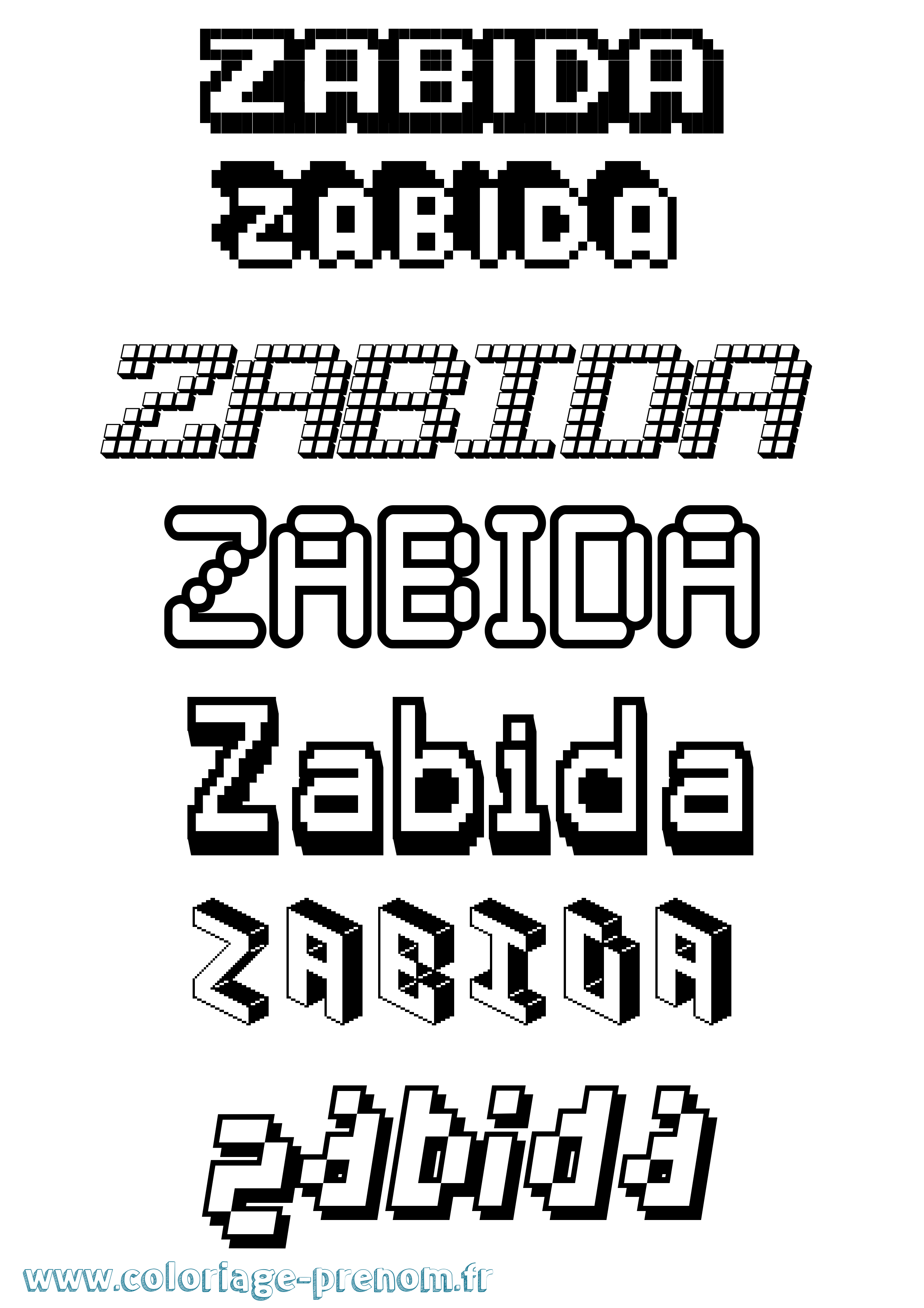 Coloriage prénom Zabida Pixel