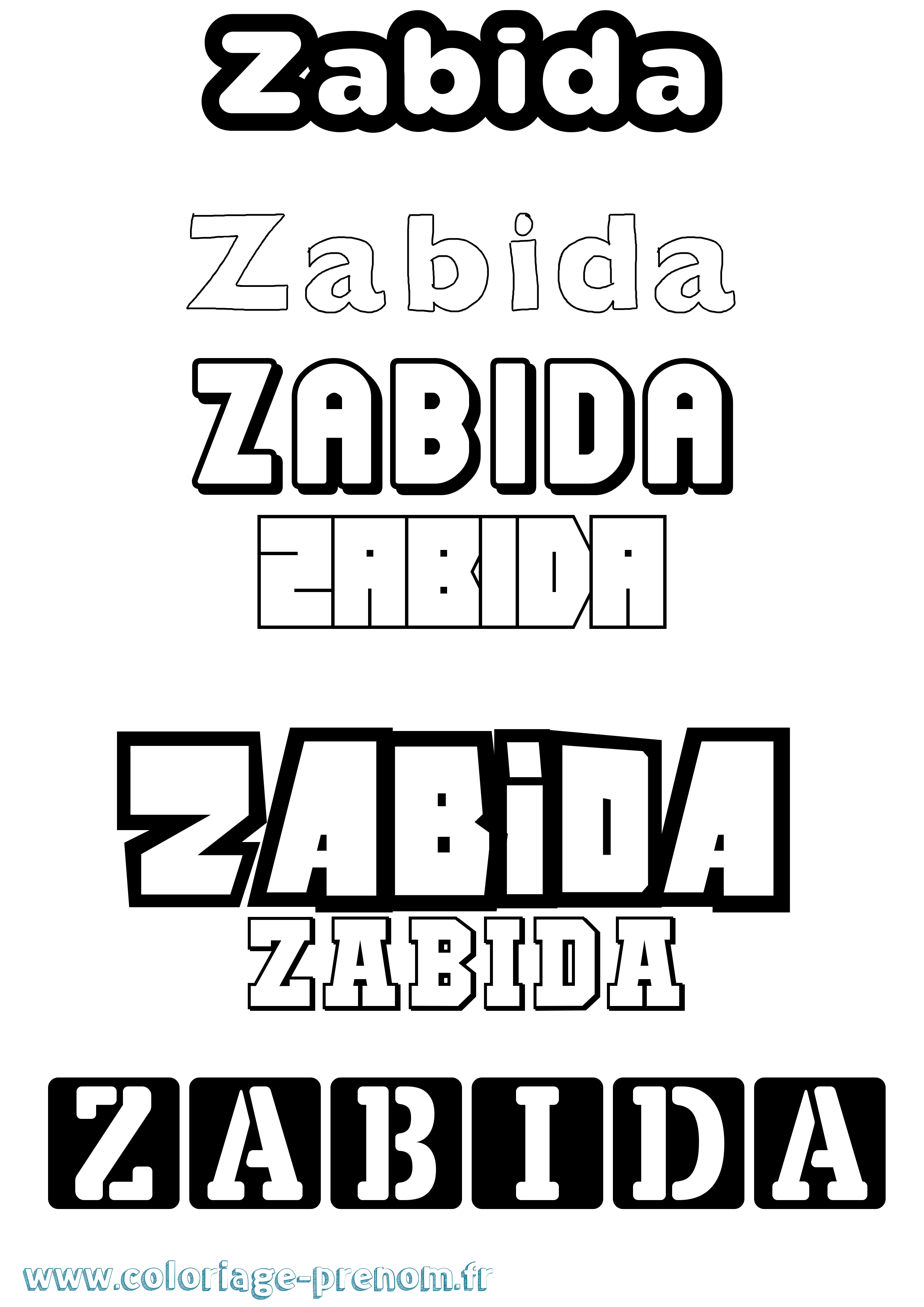 Coloriage prénom Zabida Simple