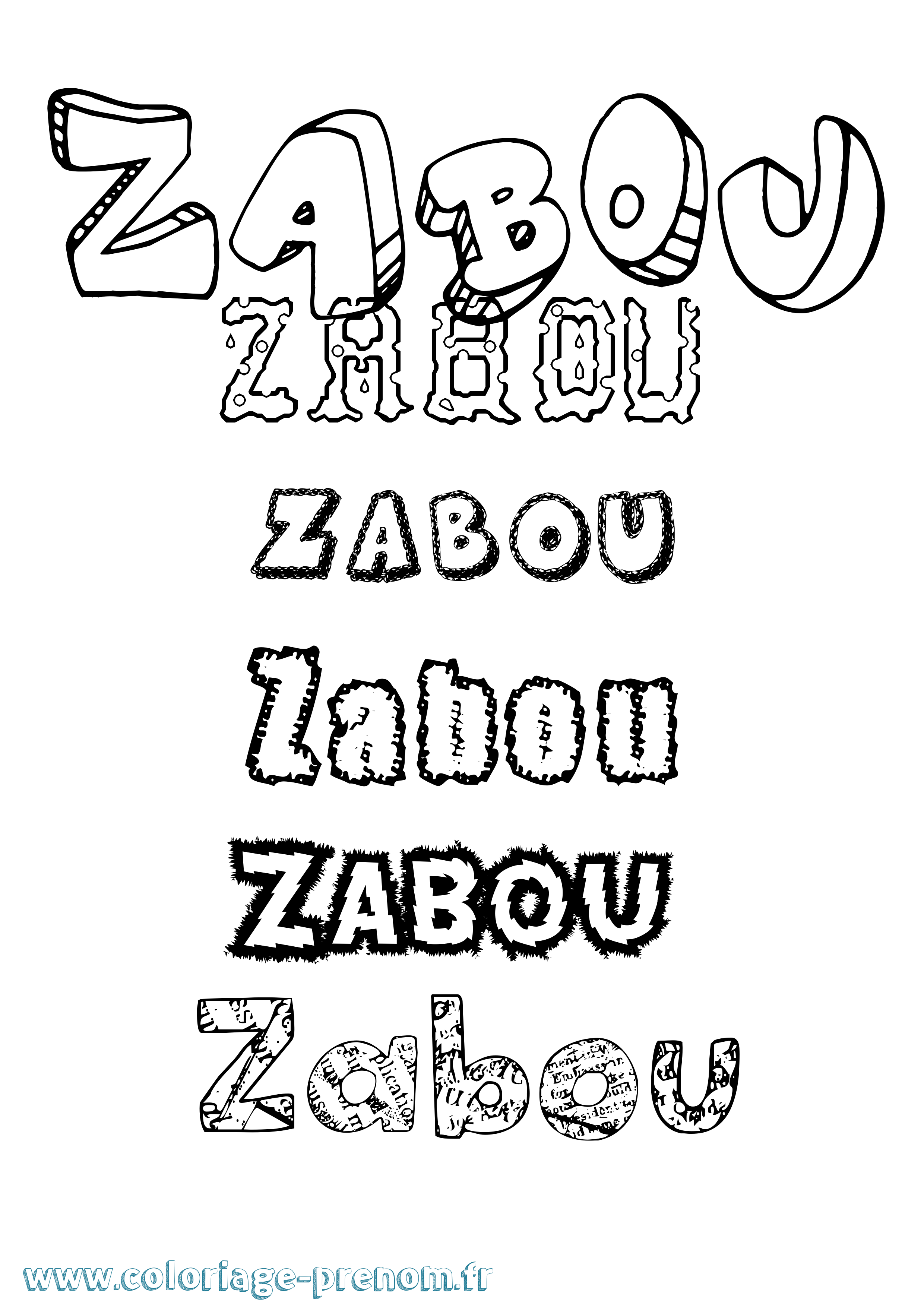 Coloriage Zabou Destructuré Coloriage prénom Zabou Destructuré