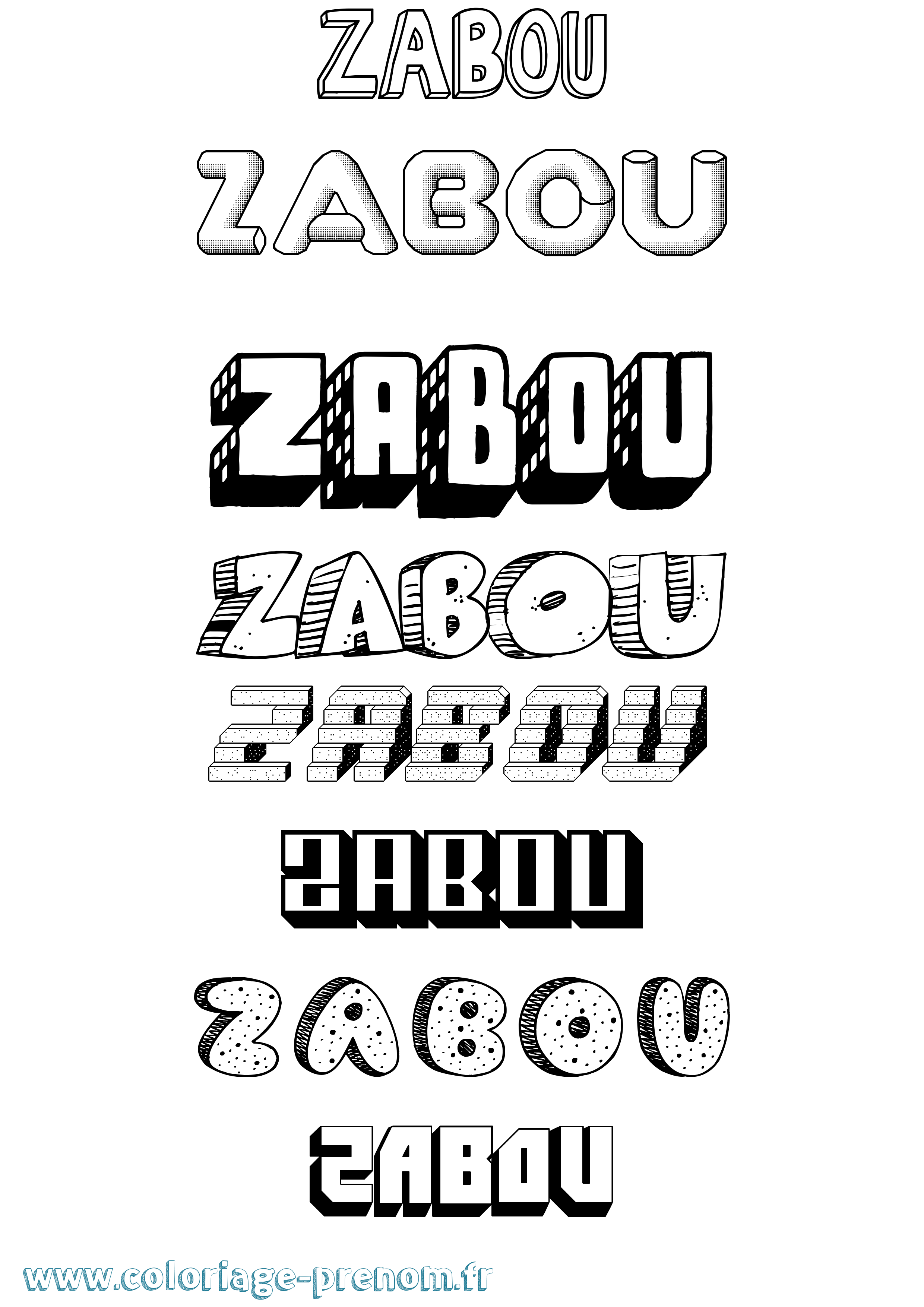 Coloriage Zabou Effet 3D Coloriage prénom Zabou Effet 3D