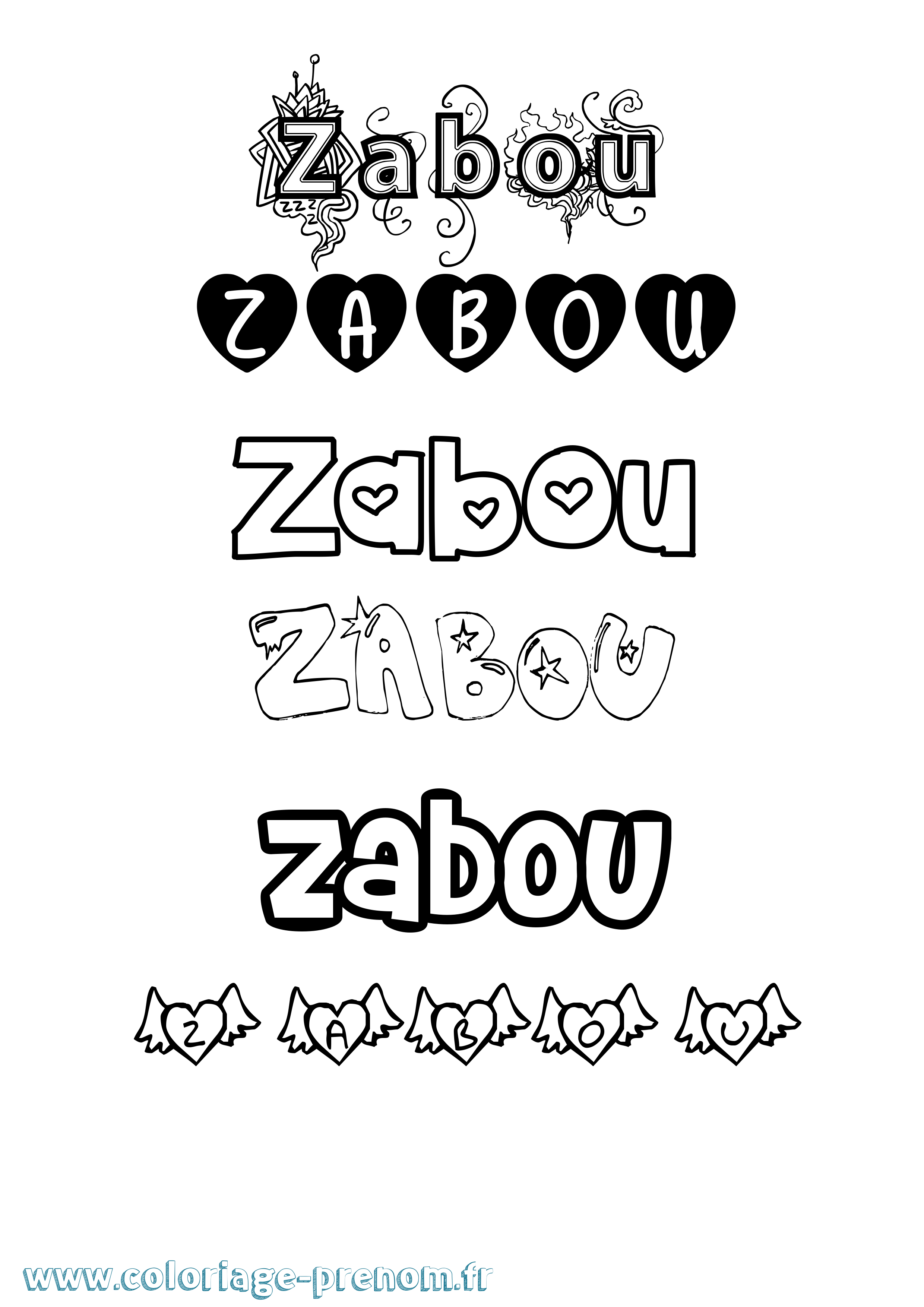 Coloriage Zabou Girly Coloriage prénom Zabou Girly