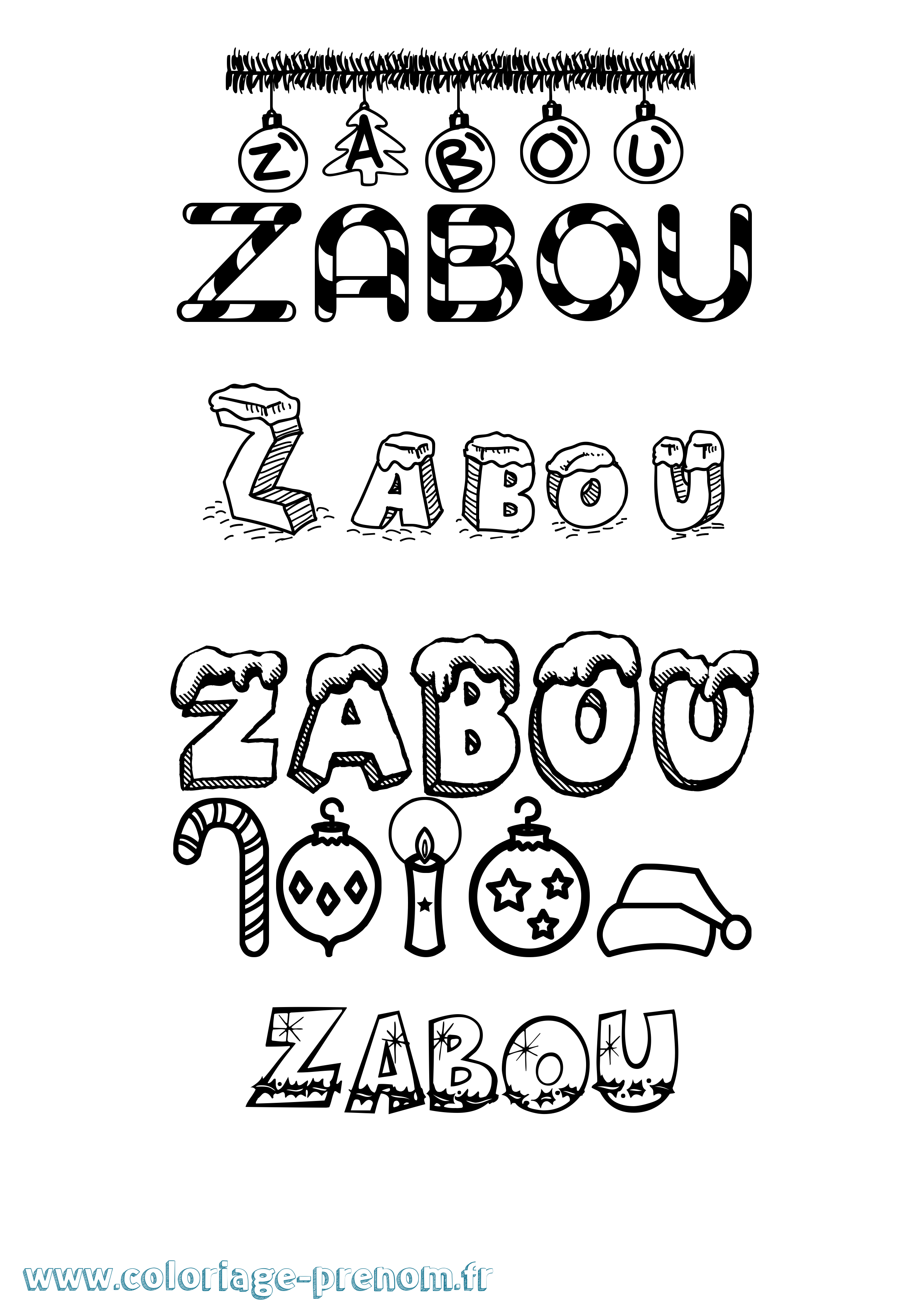 Coloriage Zabou Noël Coloriage prénom Zabou Noël