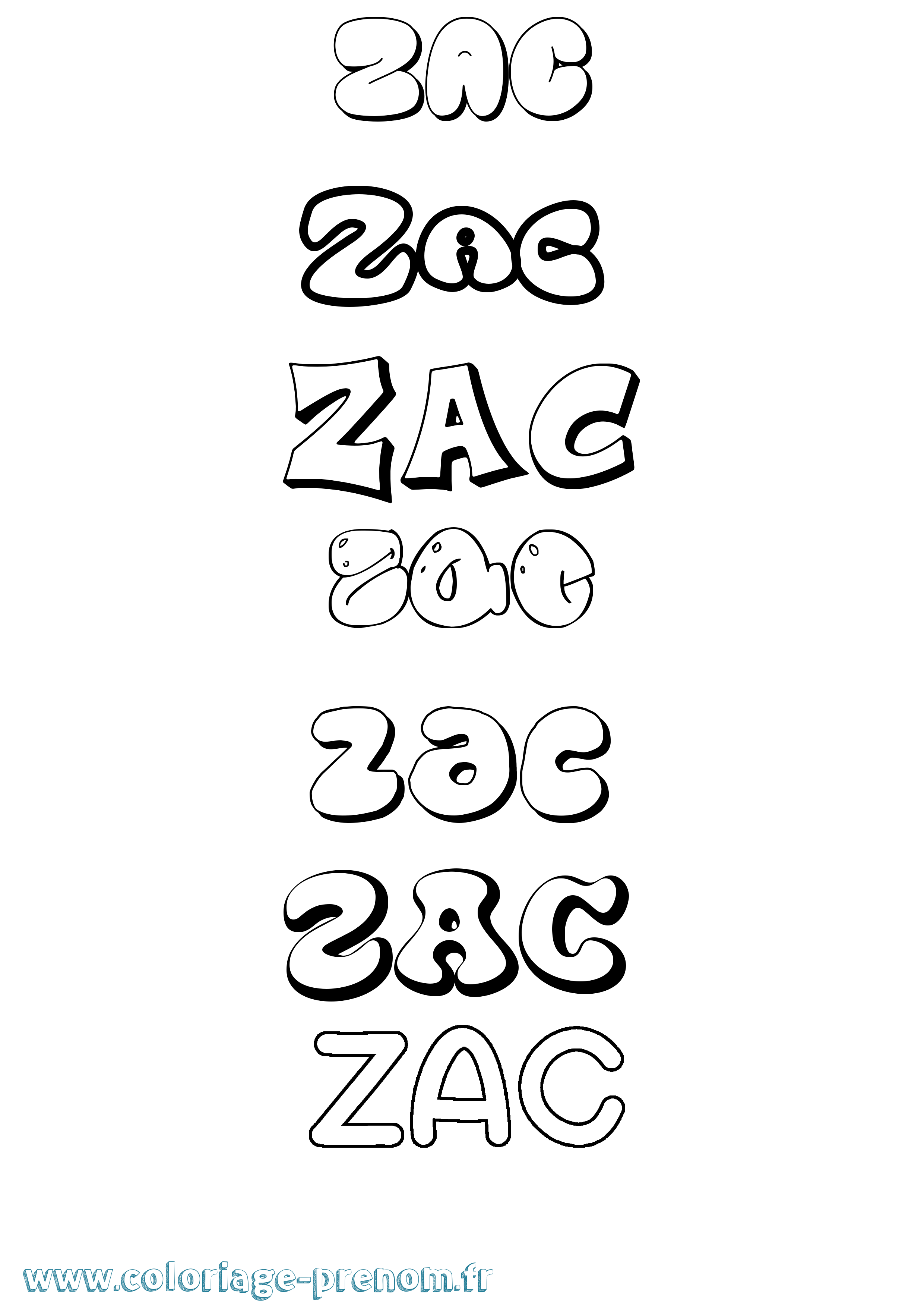 Coloriage prénom Zac Bubble