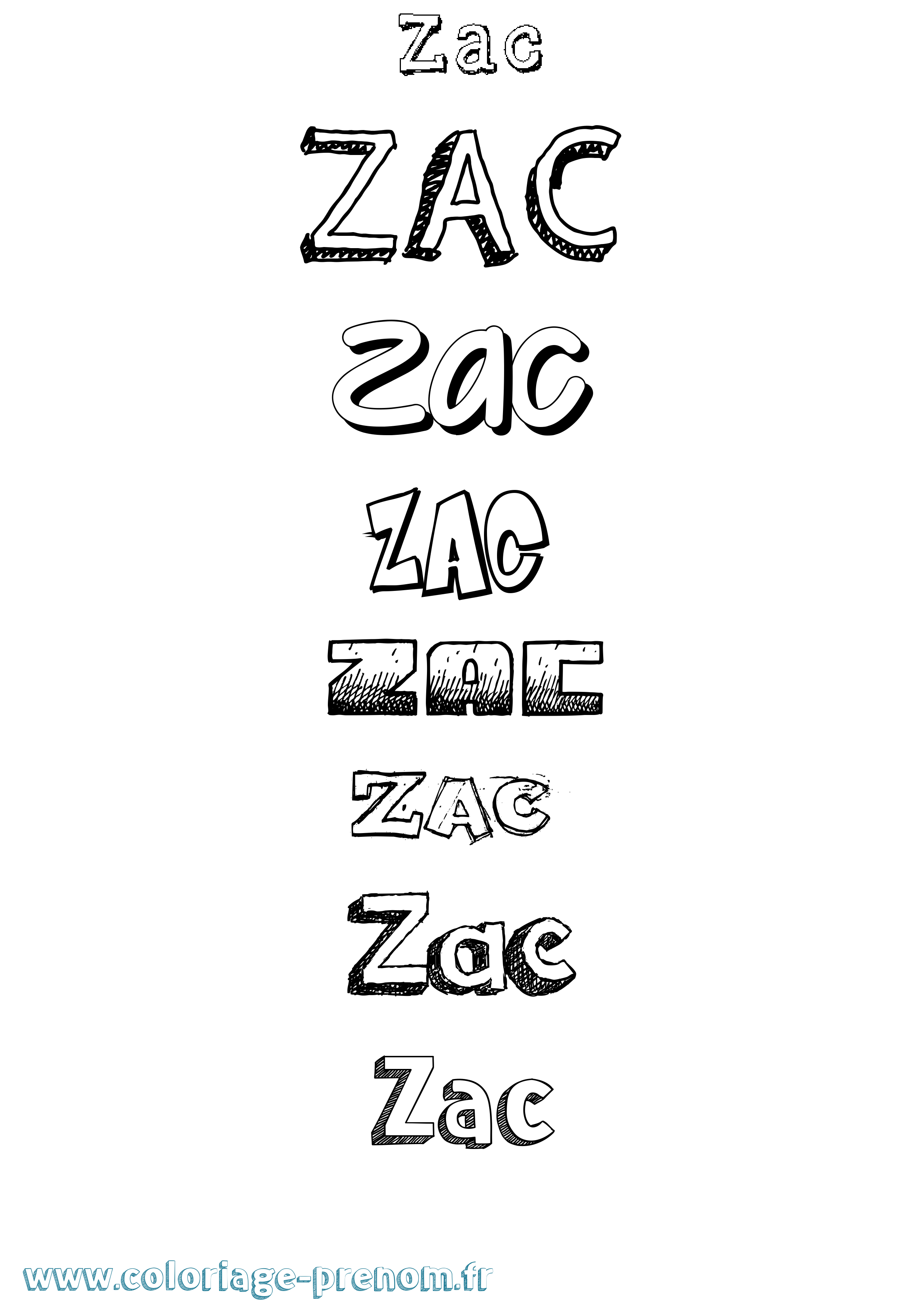 Coloriage Zac Dessiné Coloriage prénom Zac Dessiné