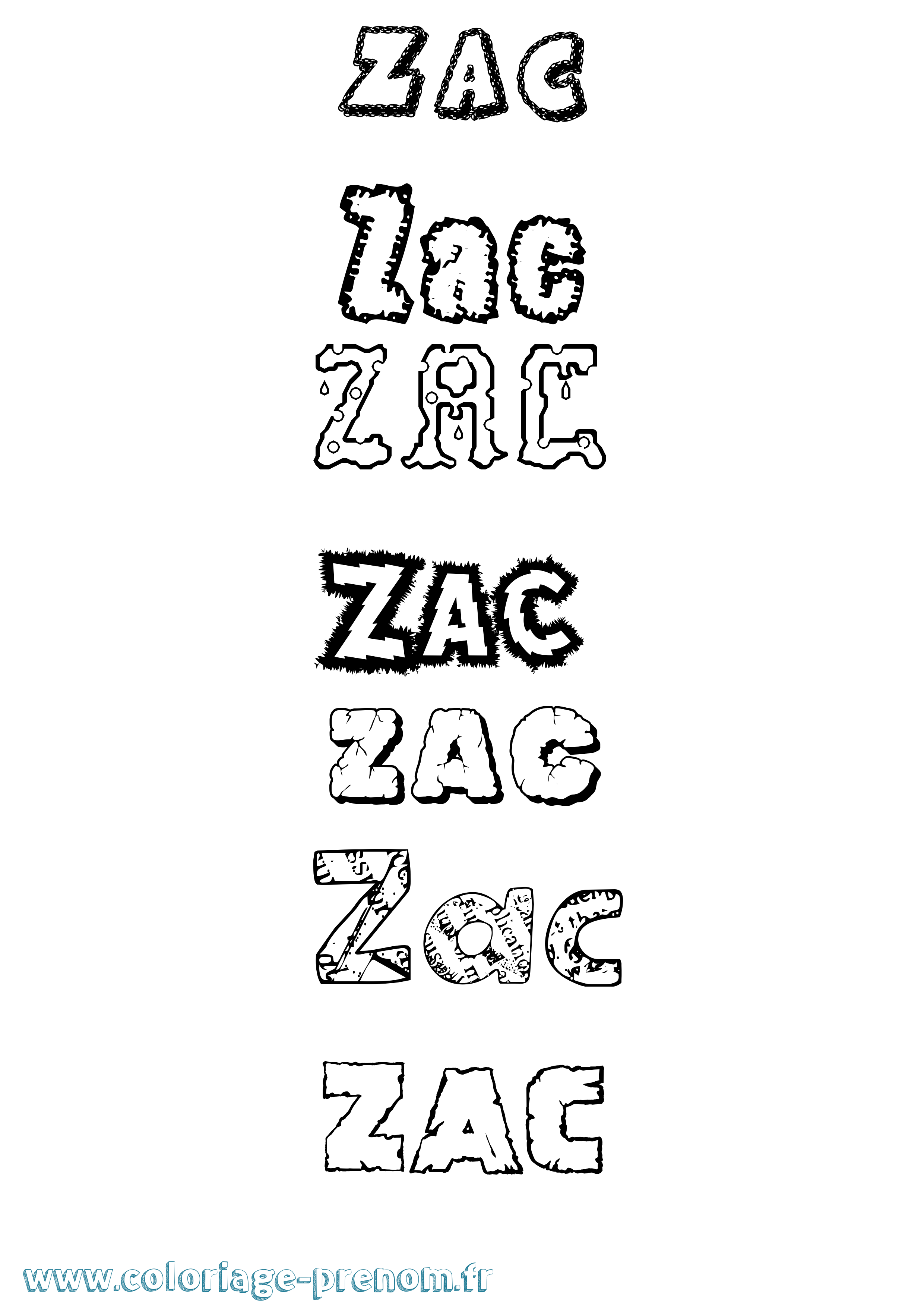 Coloriage prénom Zac Destructuré