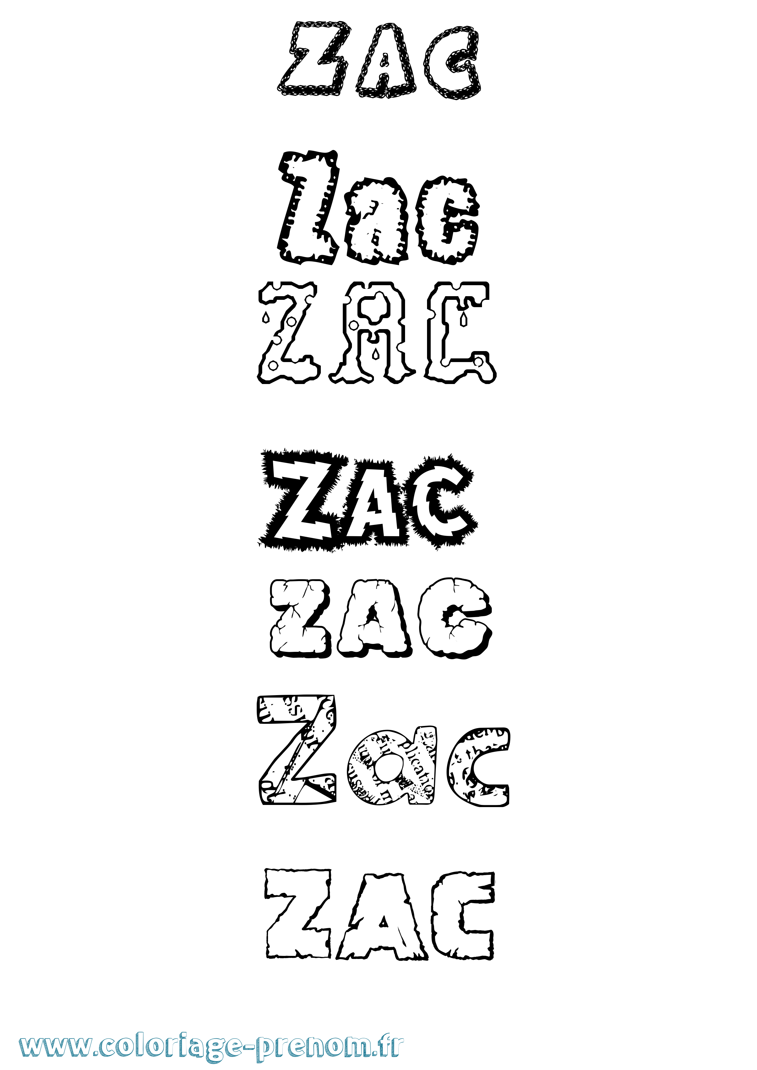 Coloriage Zac Destructuré Coloriage prénom Zac Destructuré