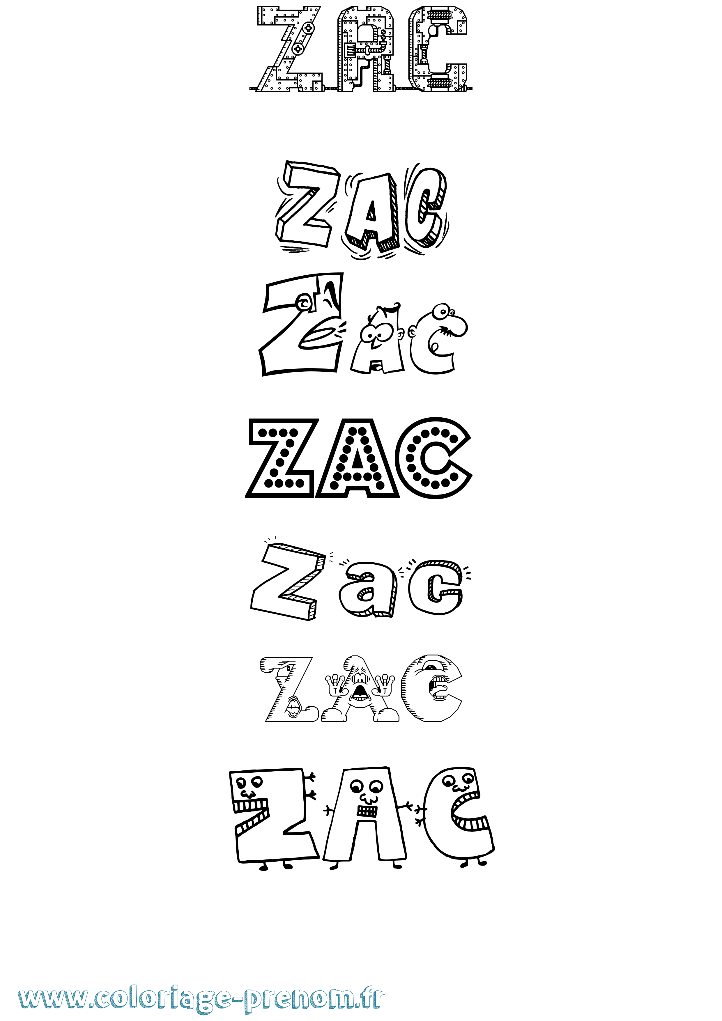 Coloriage prénom Zac Fun
