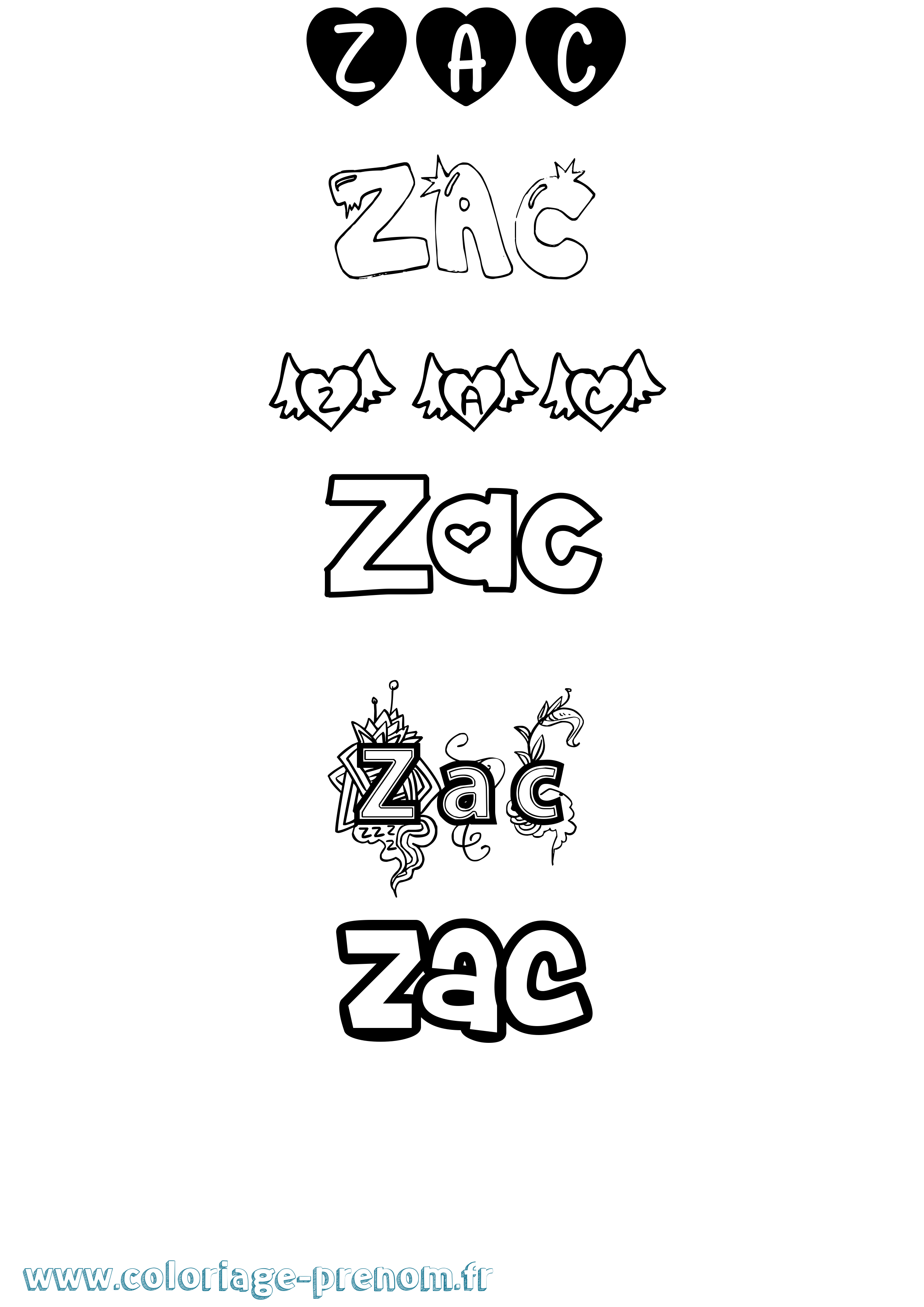 Coloriage prénom Zac Girly
