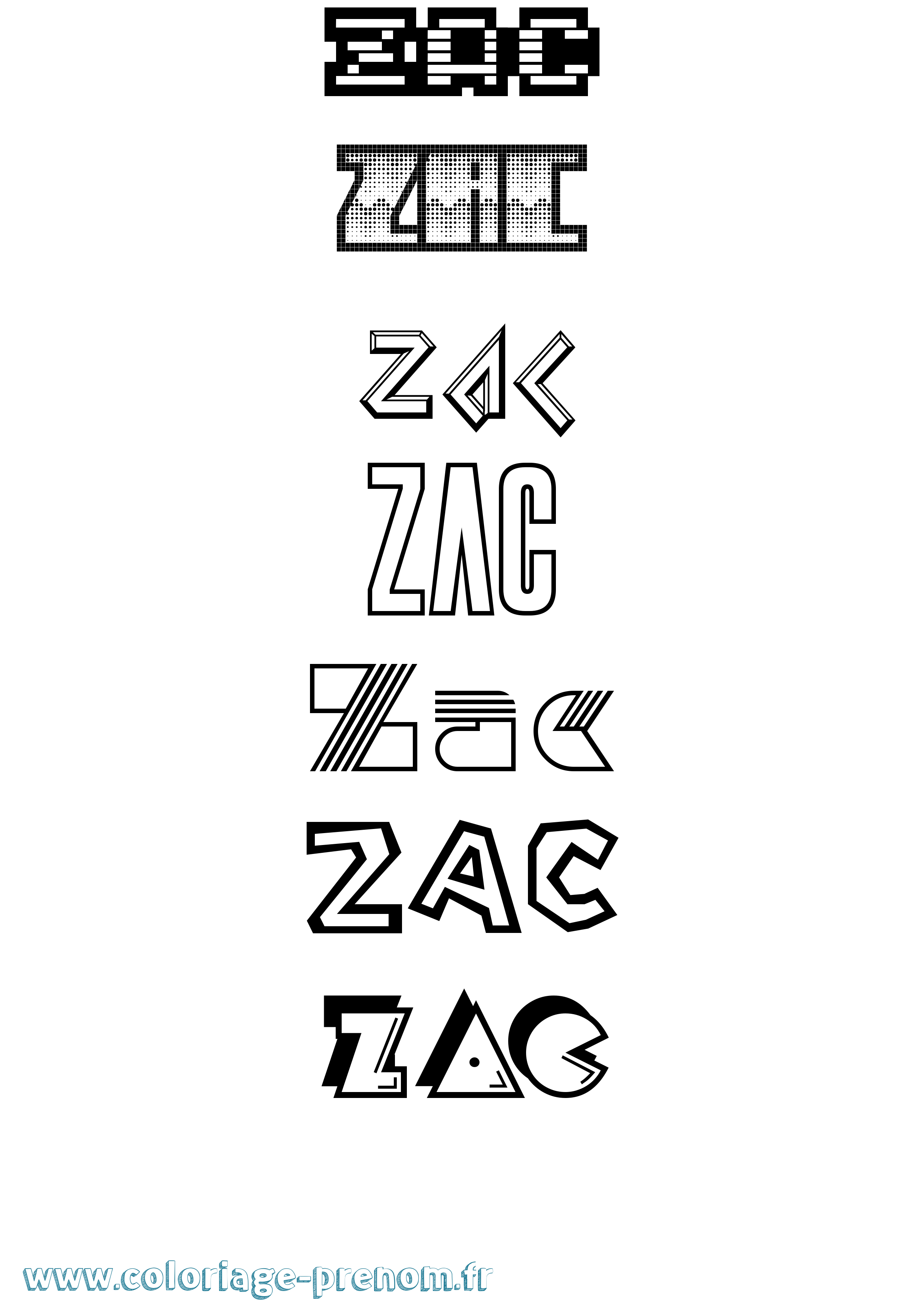 Coloriage Zac Jeux Vidéos Coloriage prénom Zac Jeux Vidéos