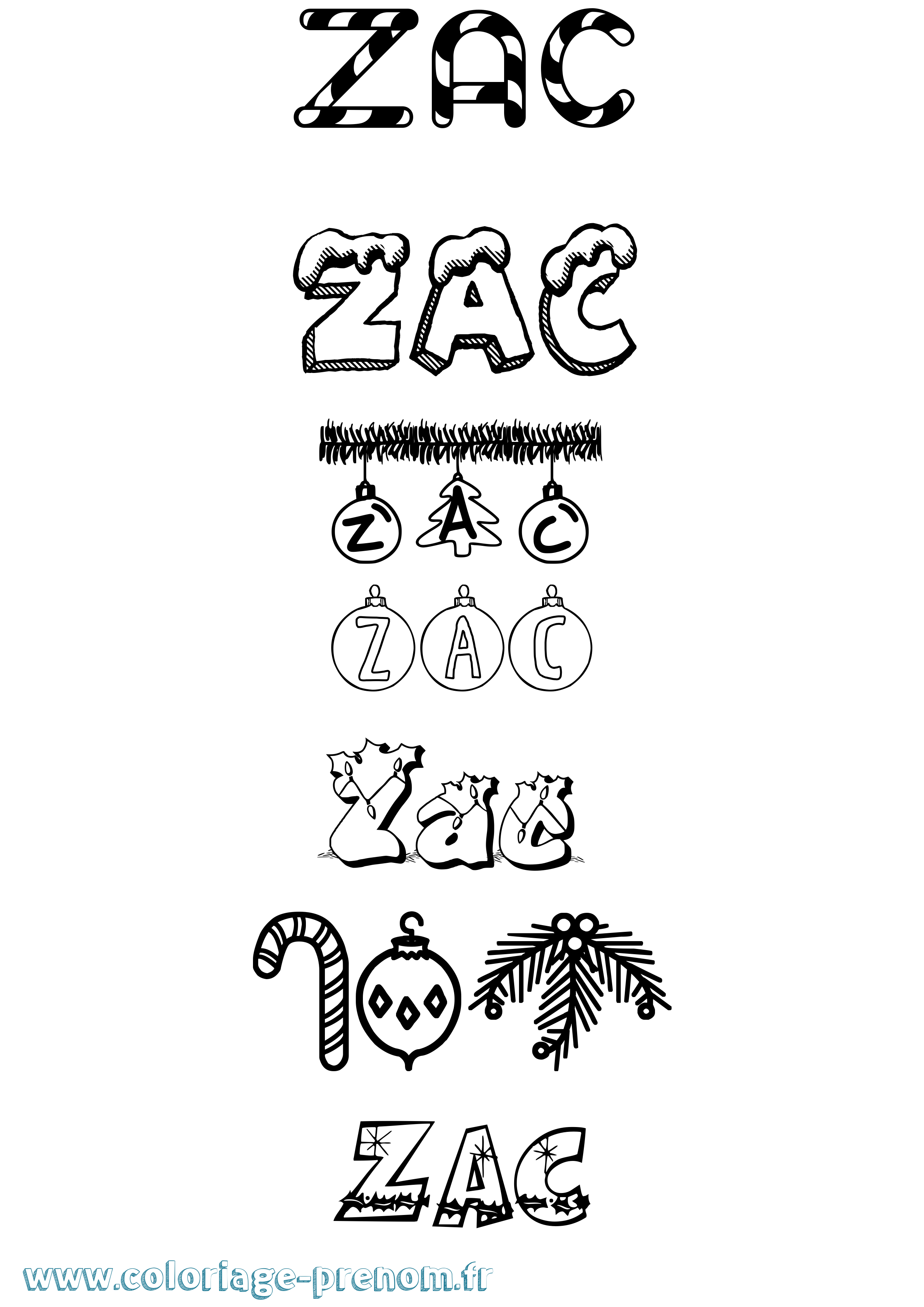 Coloriage Zac Noël Coloriage prénom Zac Noël