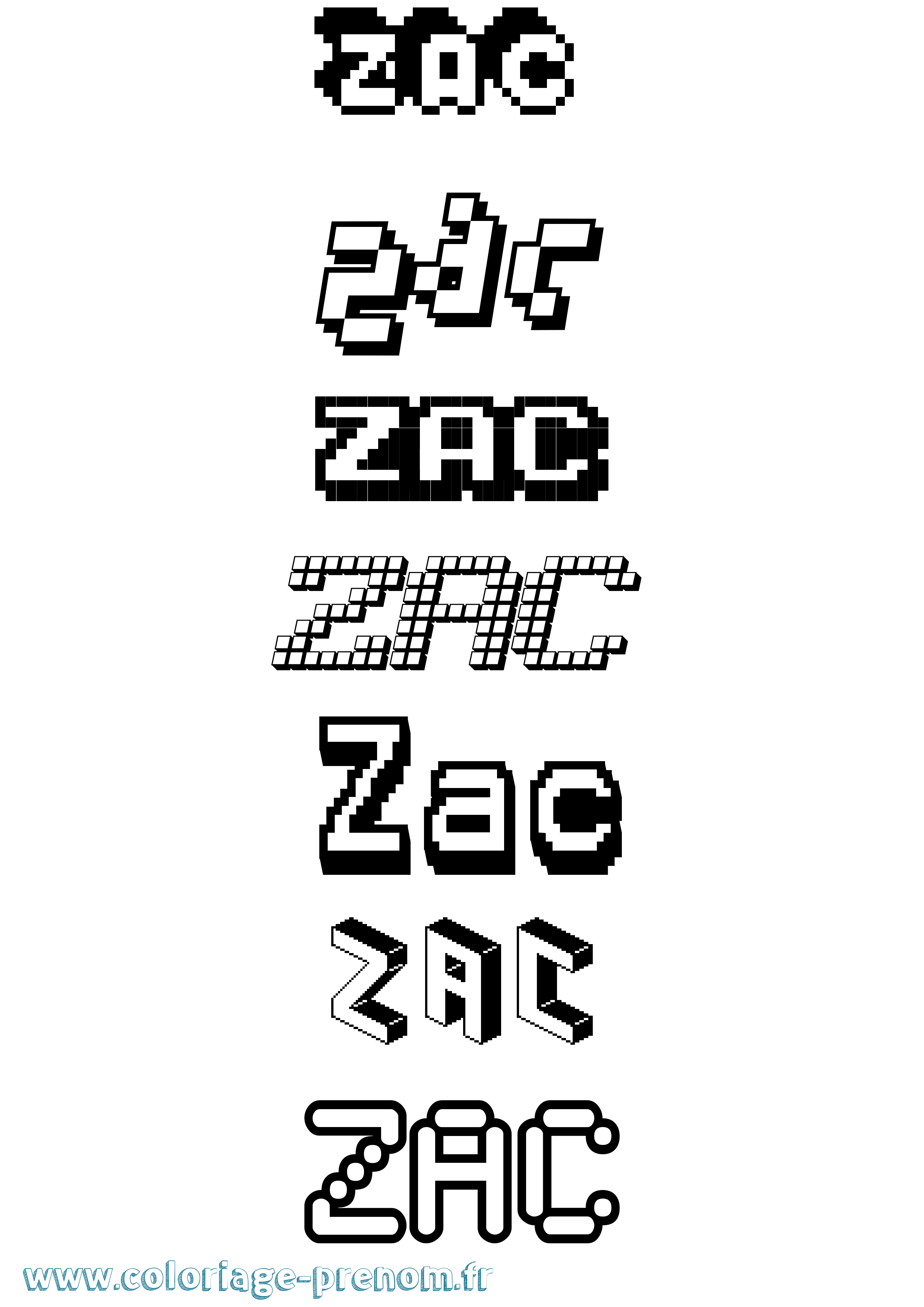 Coloriage Zac Pixel Coloriage prénom Zac Pixel