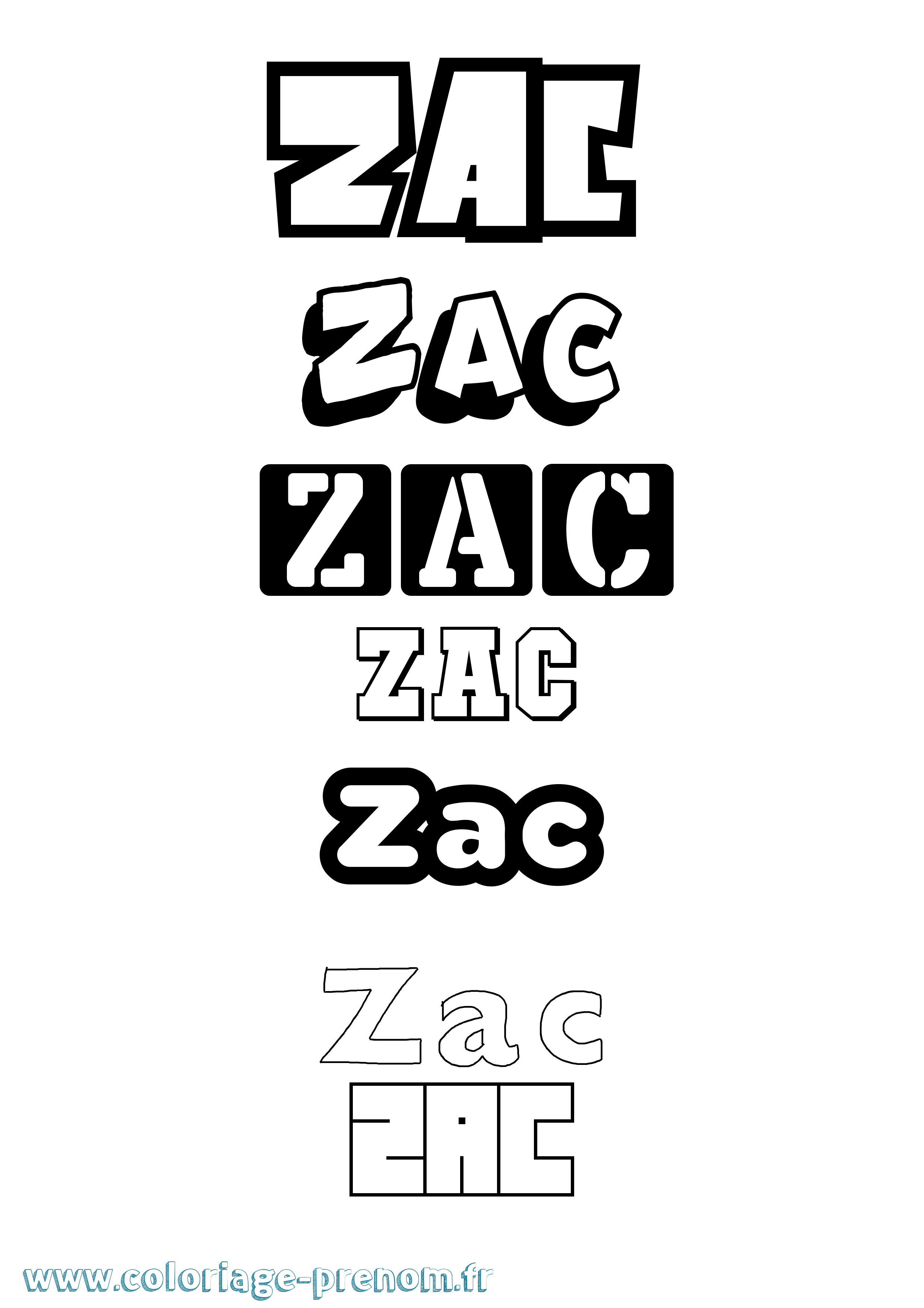 Coloriage Zac Simple Coloriage prénom Zac Simple