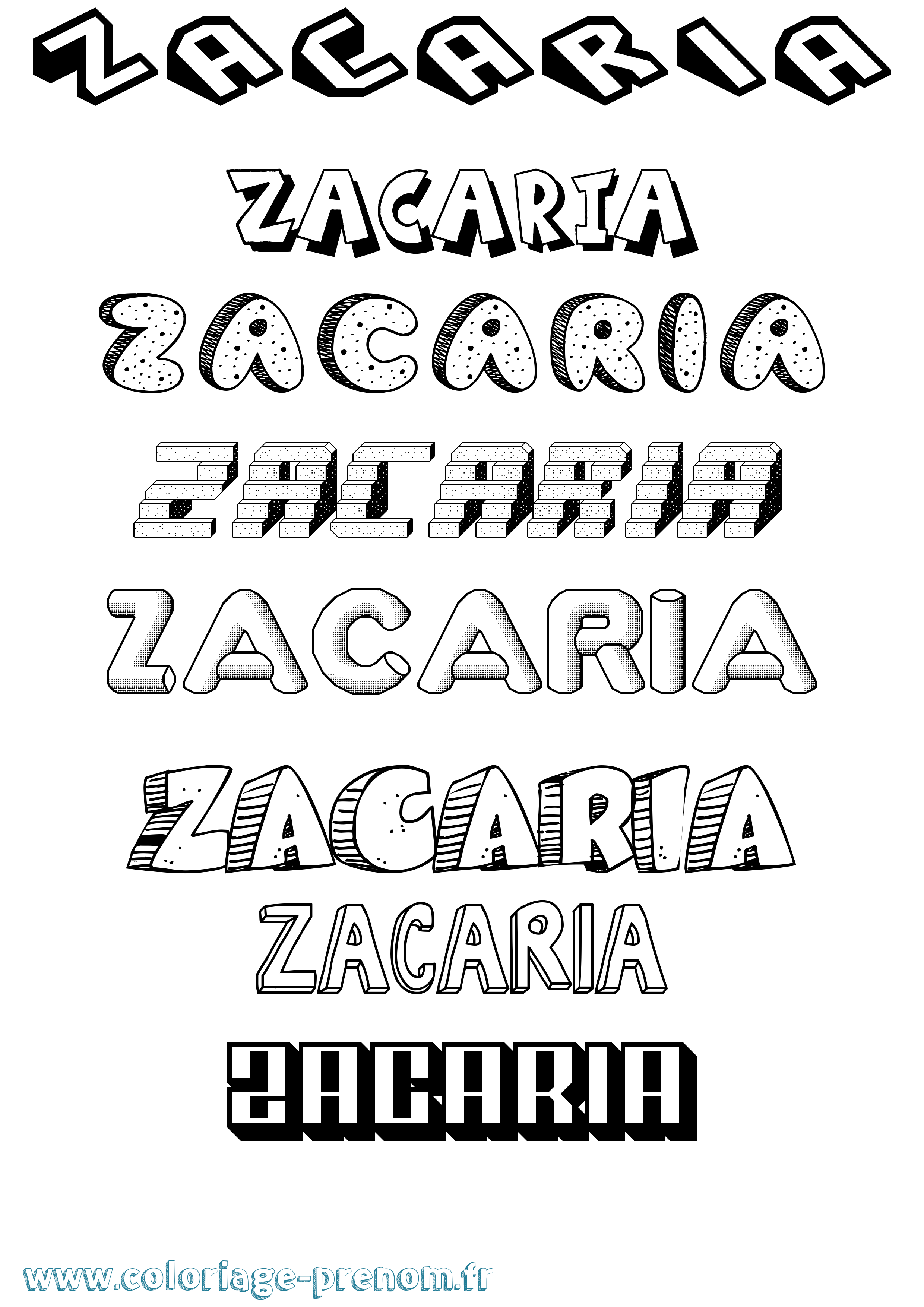 Coloriage prénom Zacaria Effet 3D