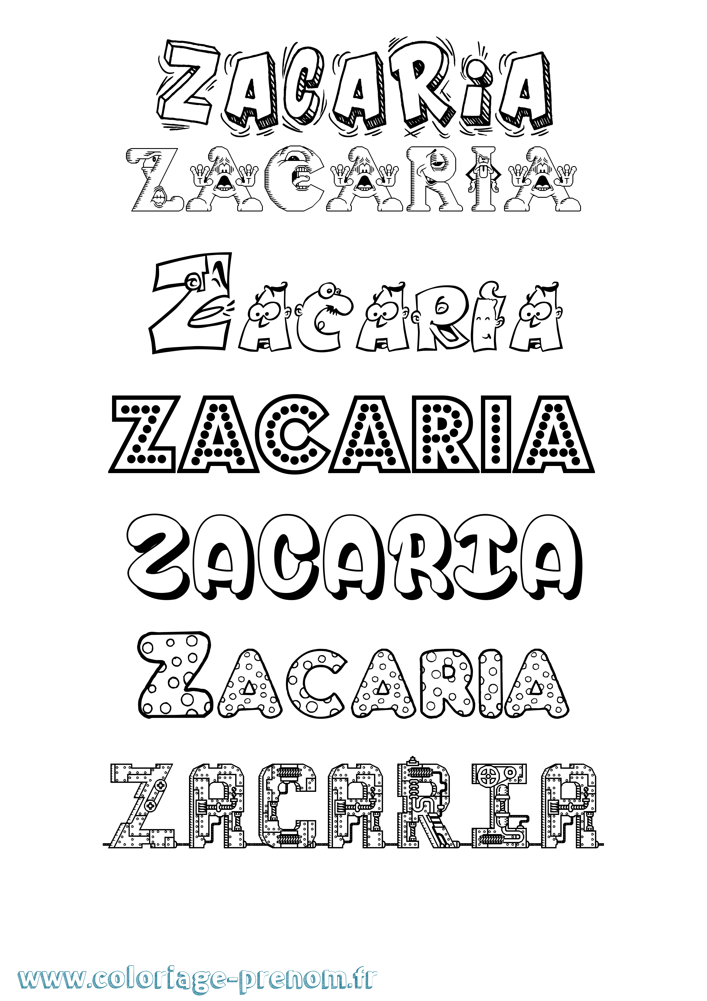 Coloriage prénom Zacaria Fun