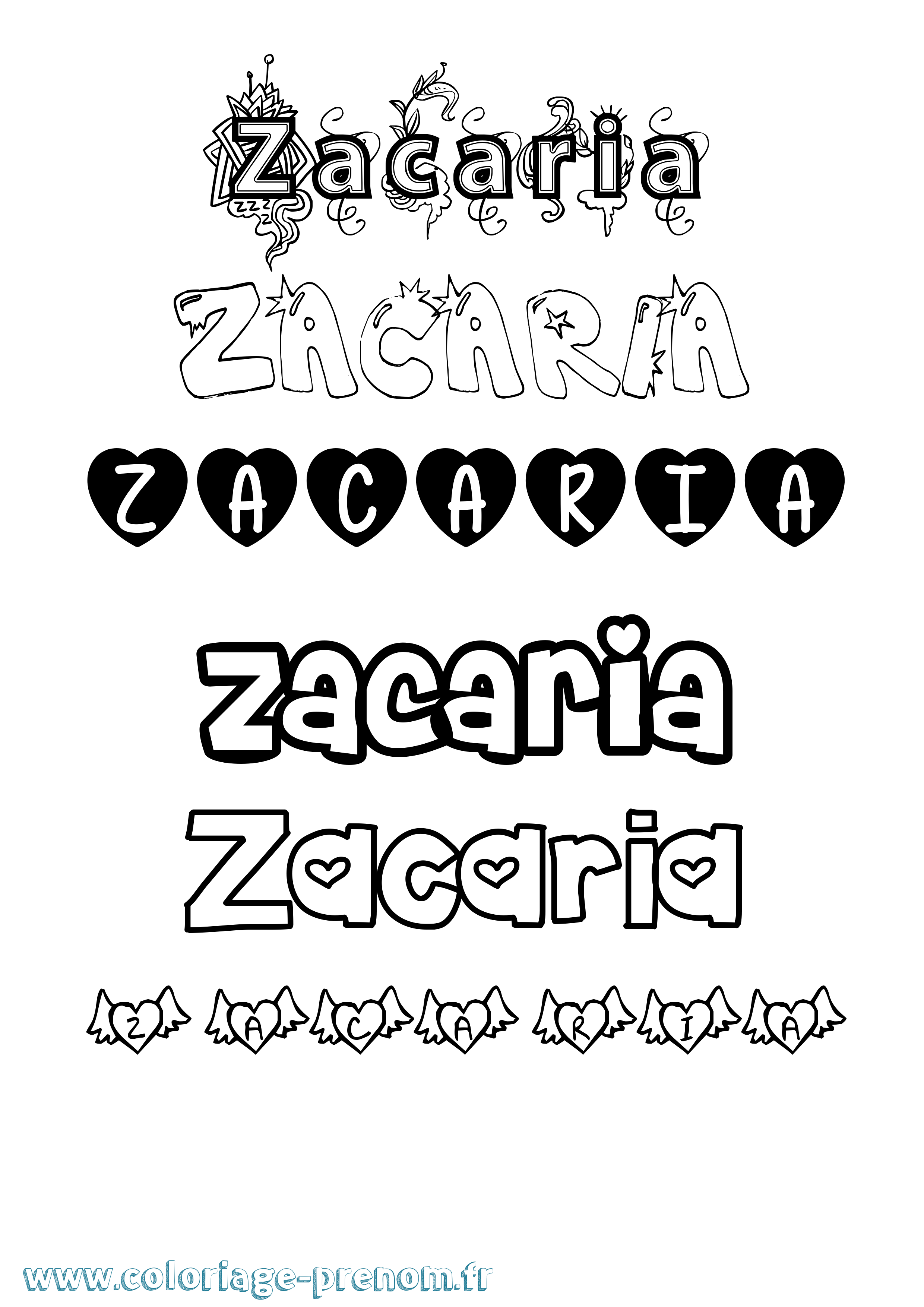 Coloriage prénom Zacaria Girly