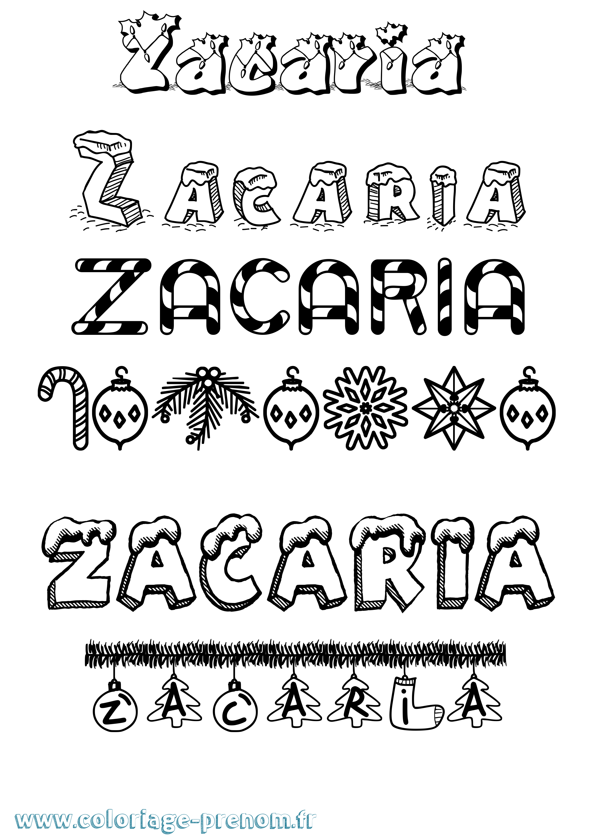 Coloriage prénom Zacaria Noël