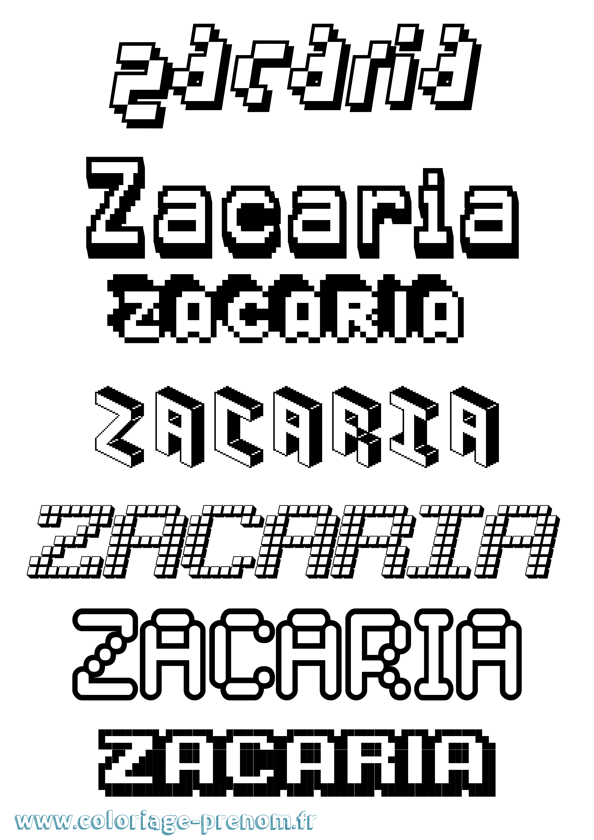 Coloriage prénom Zacaria Pixel