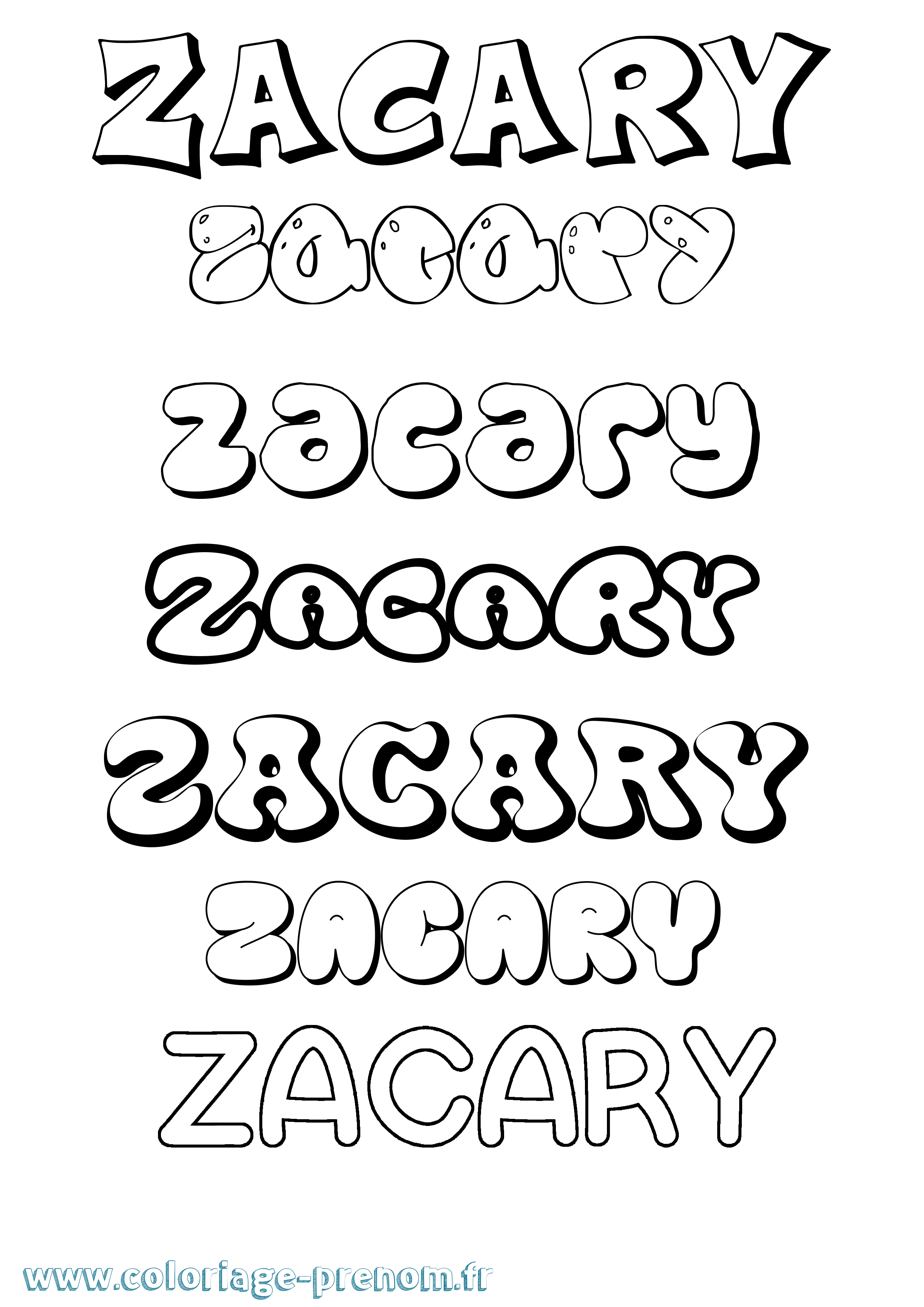 Coloriage Zacary Bubble Coloriage prénom Zacary Bubble