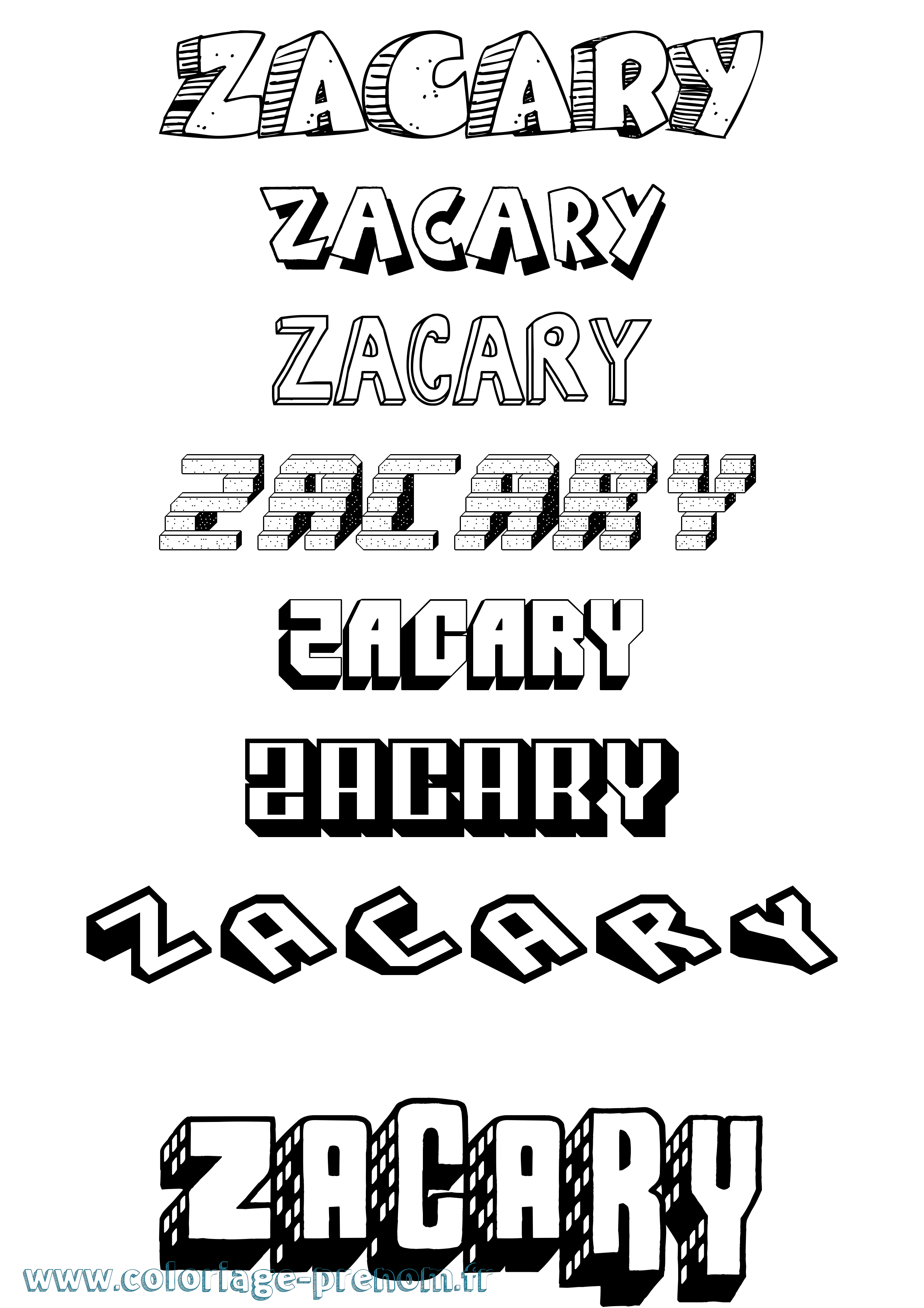 Coloriage Zacary Effet 3D Coloriage prénom Zacary Effet 3D
