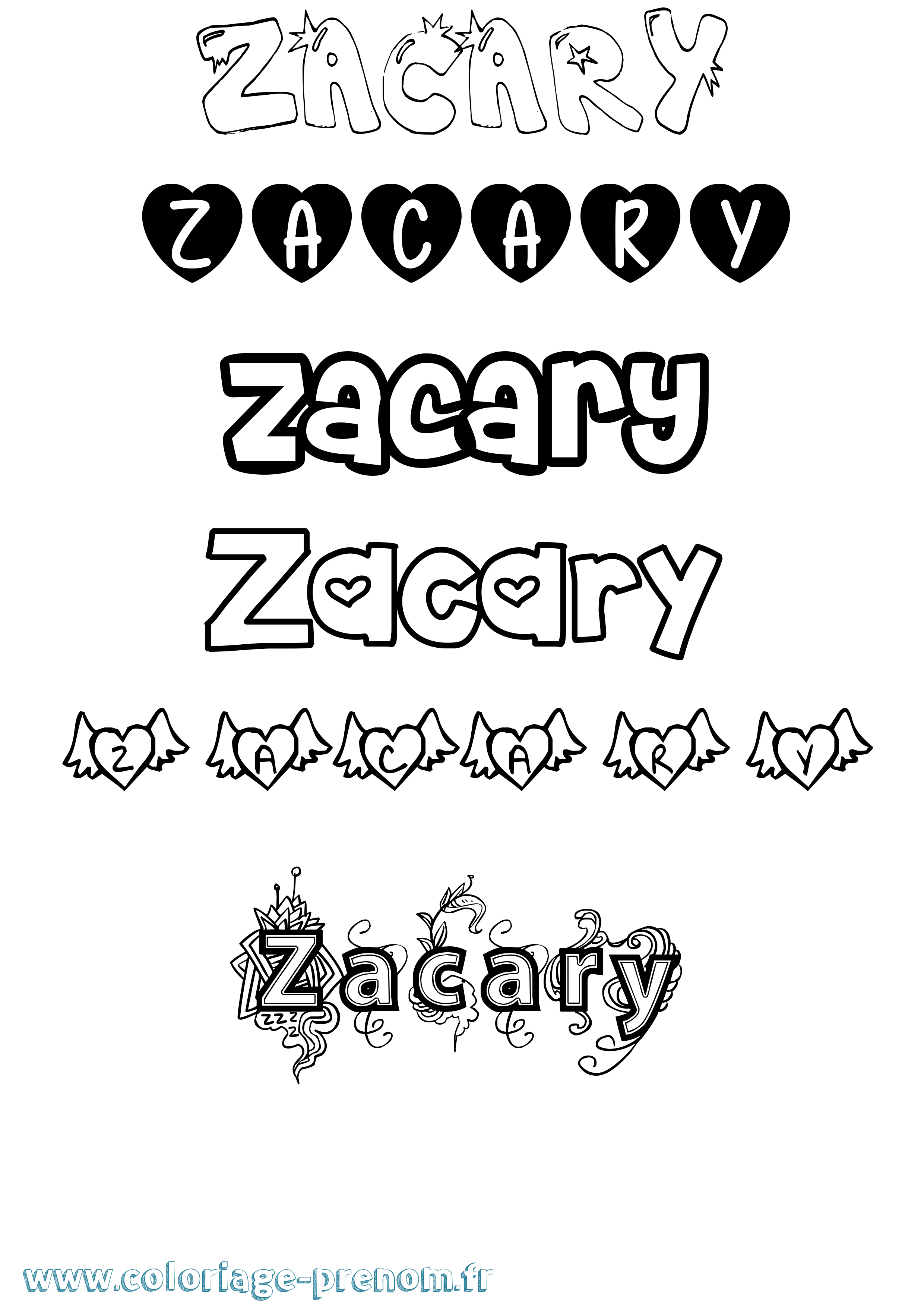 Coloriage Zacary Girly Coloriage prénom Zacary Girly