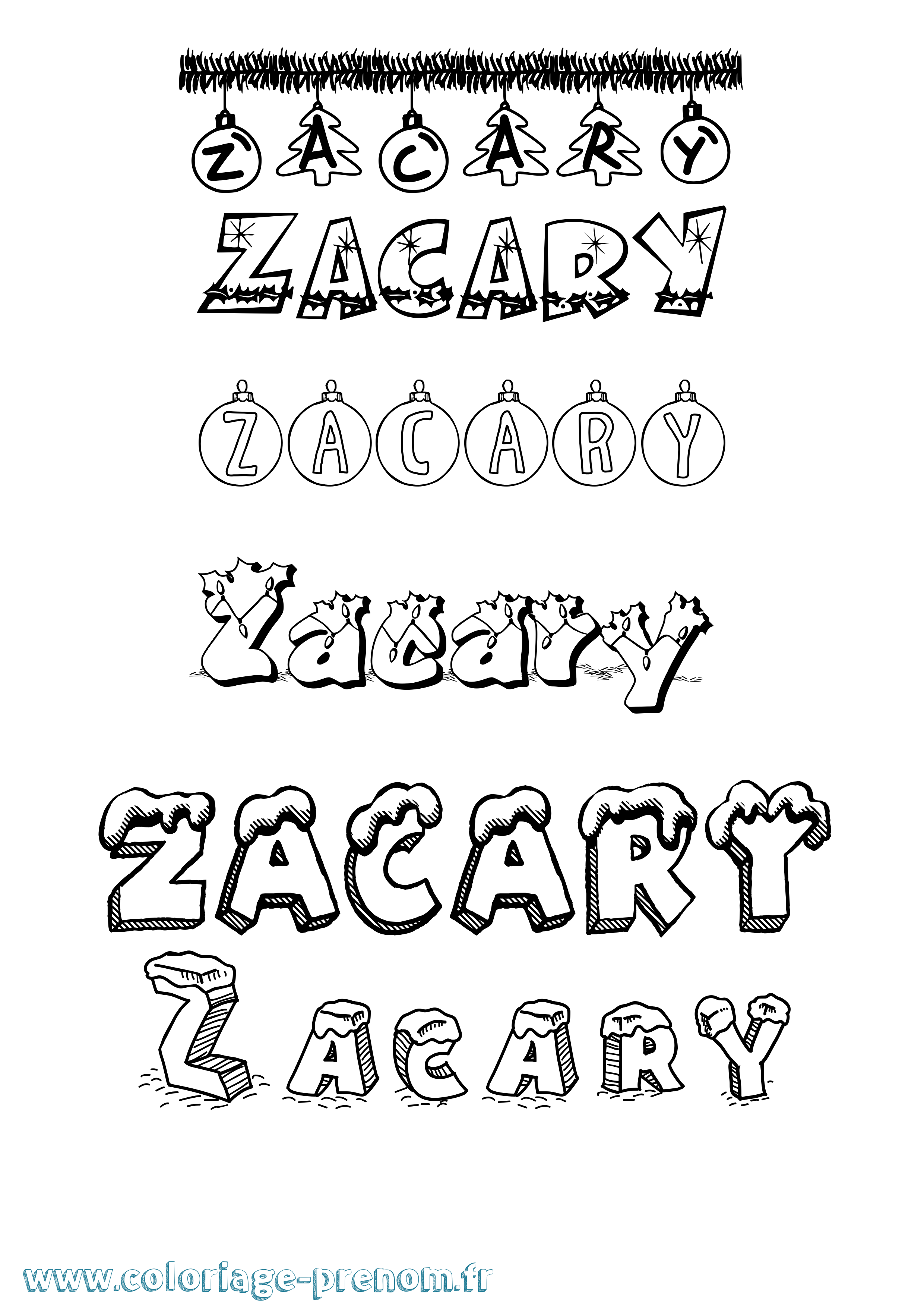 Coloriage Zacary Noël Coloriage prénom Zacary Noël