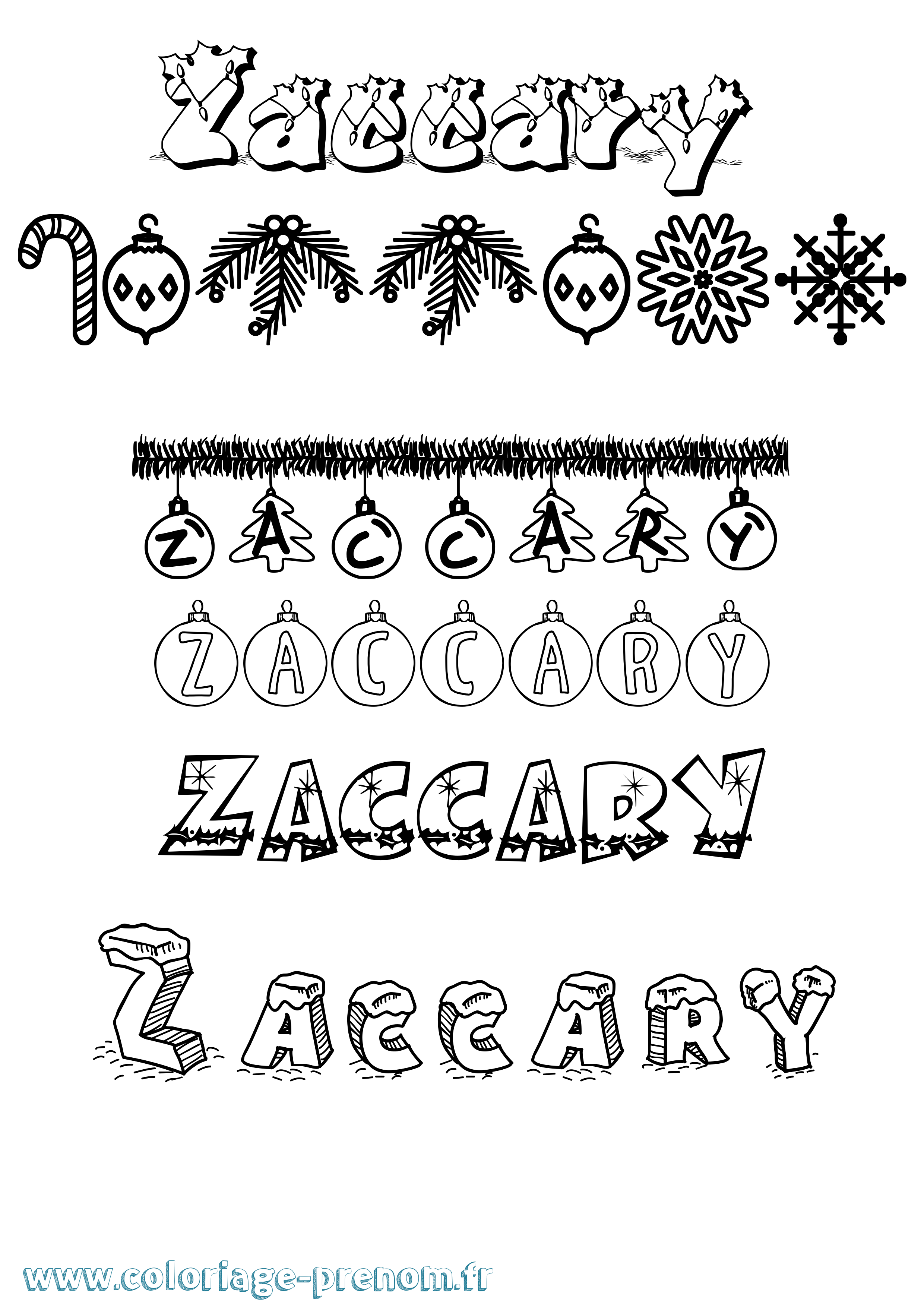 Coloriage Zaccary Noël Coloriage prénom Zaccary Noël