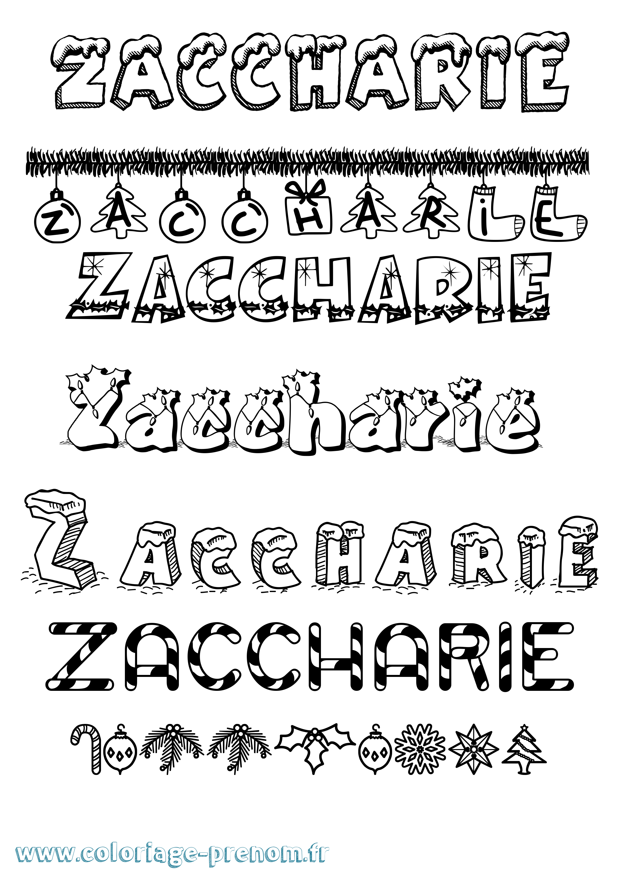 Coloriage Zaccharie Noël Coloriage prénom Zaccharie Noël