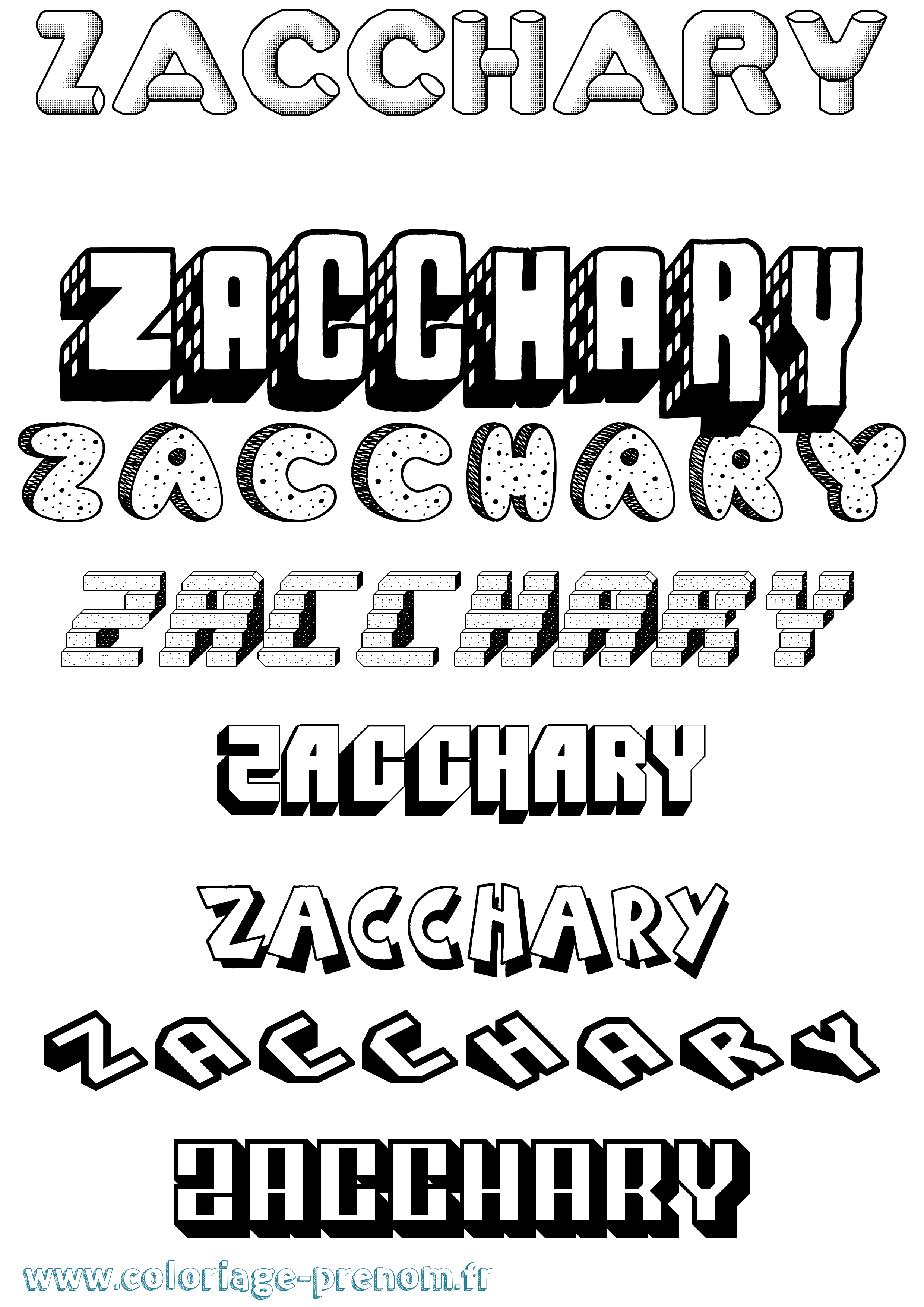 Coloriage Zacchary Effet 3D Coloriage prénom Zacchary Effet 3D