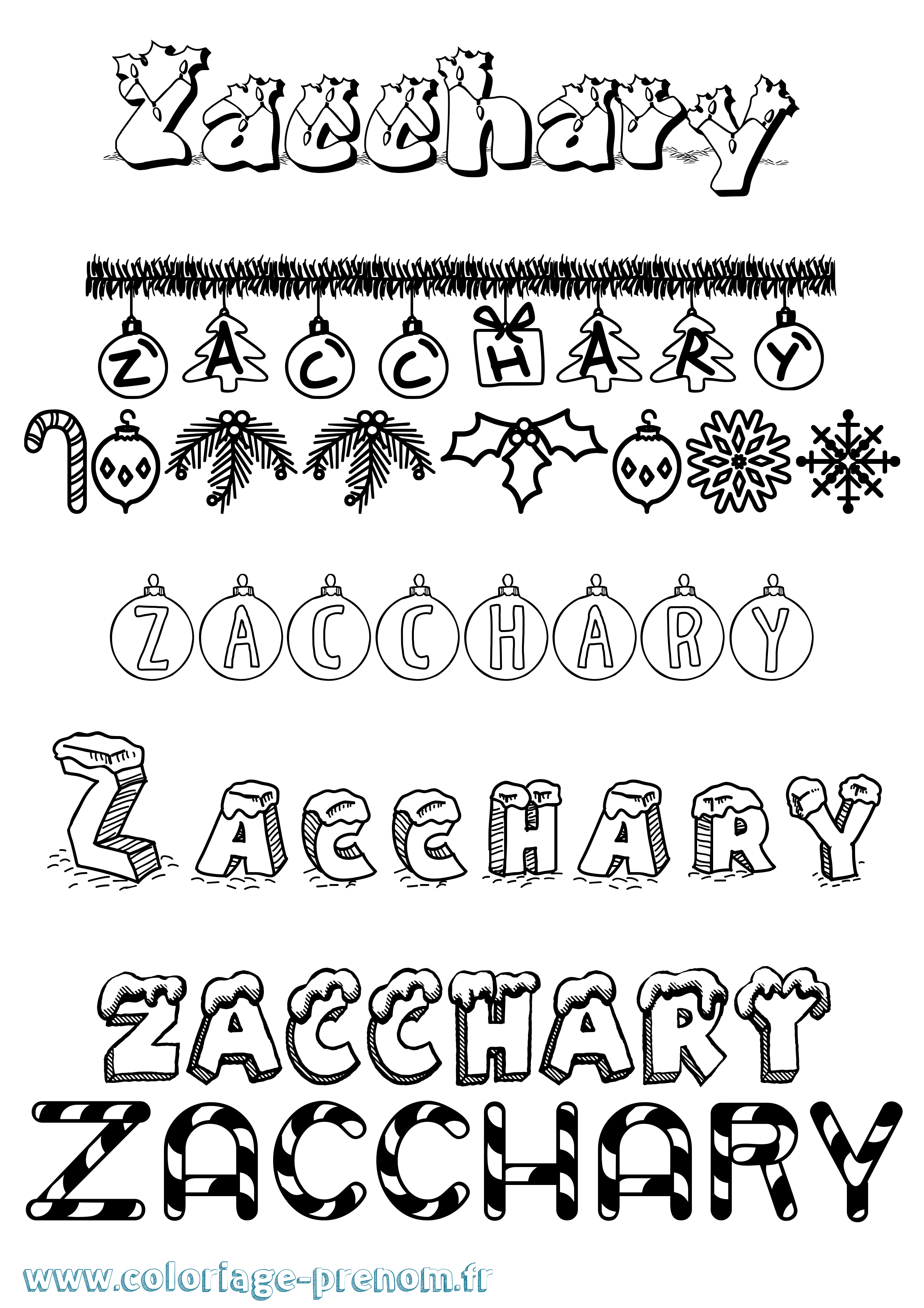 Coloriage Zacchary Noël Coloriage prénom Zacchary Noël