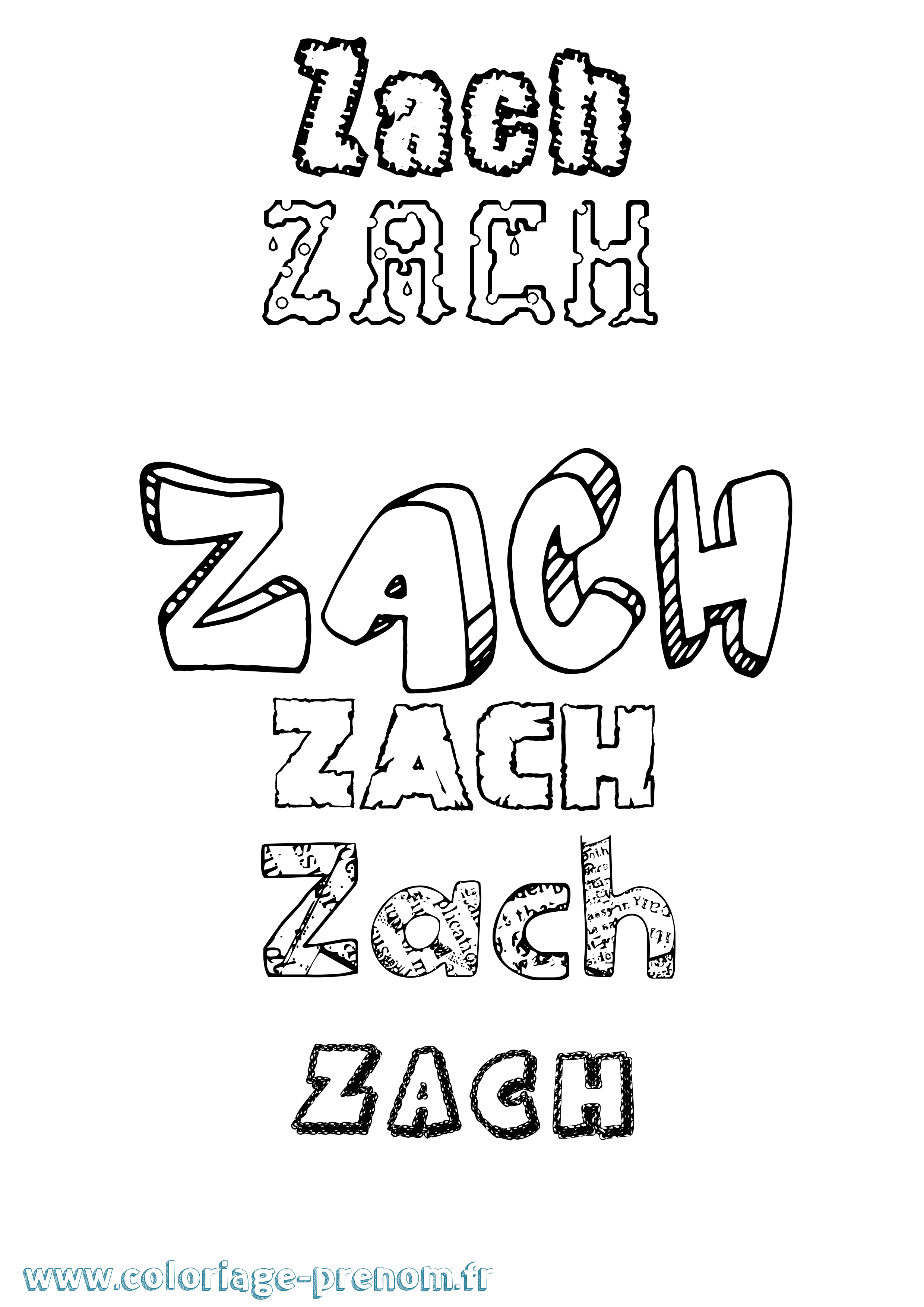 Coloriage prénom Zach Destructuré