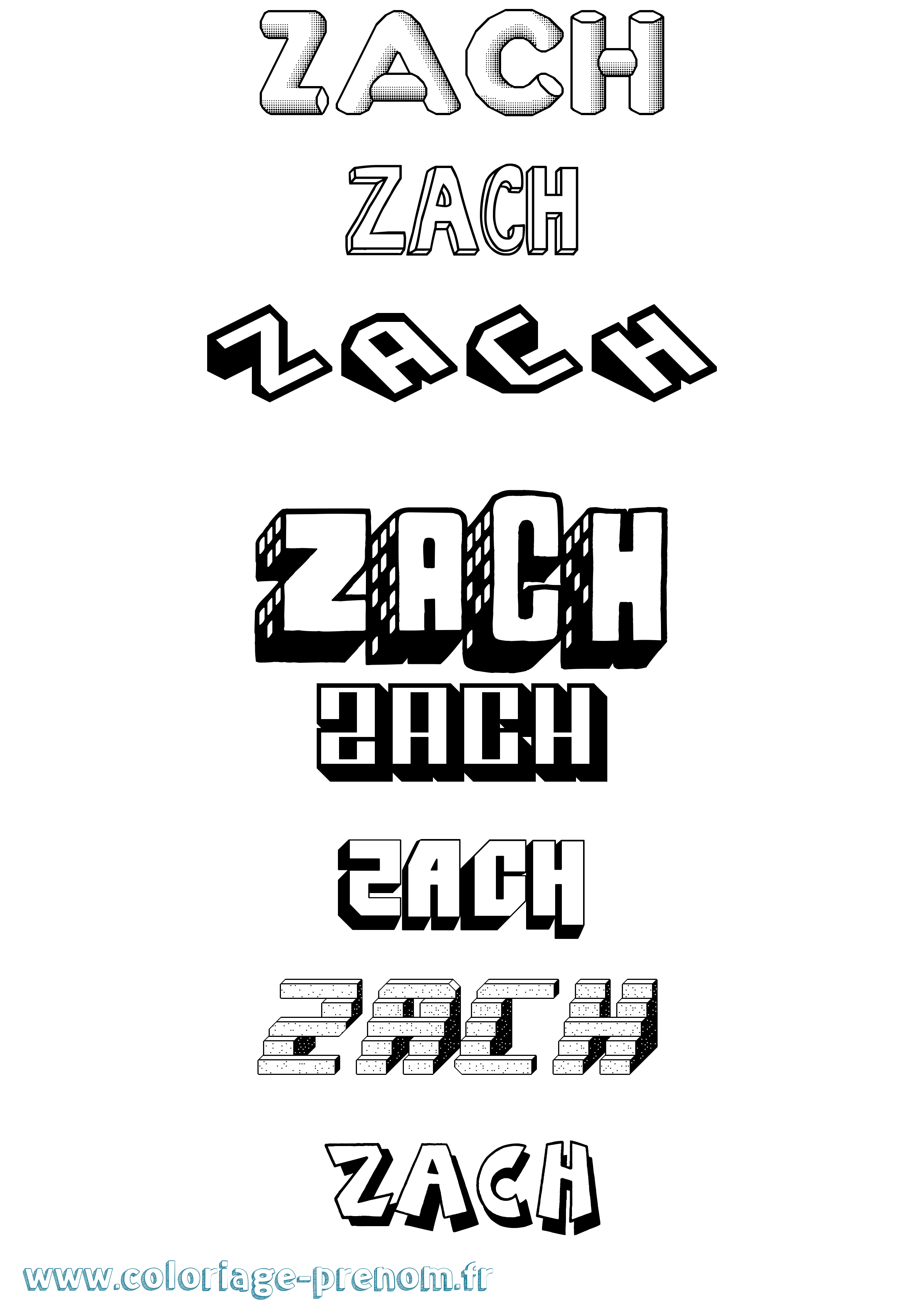 Coloriage Zach Effet 3D Coloriage prénom Zach Effet 3D