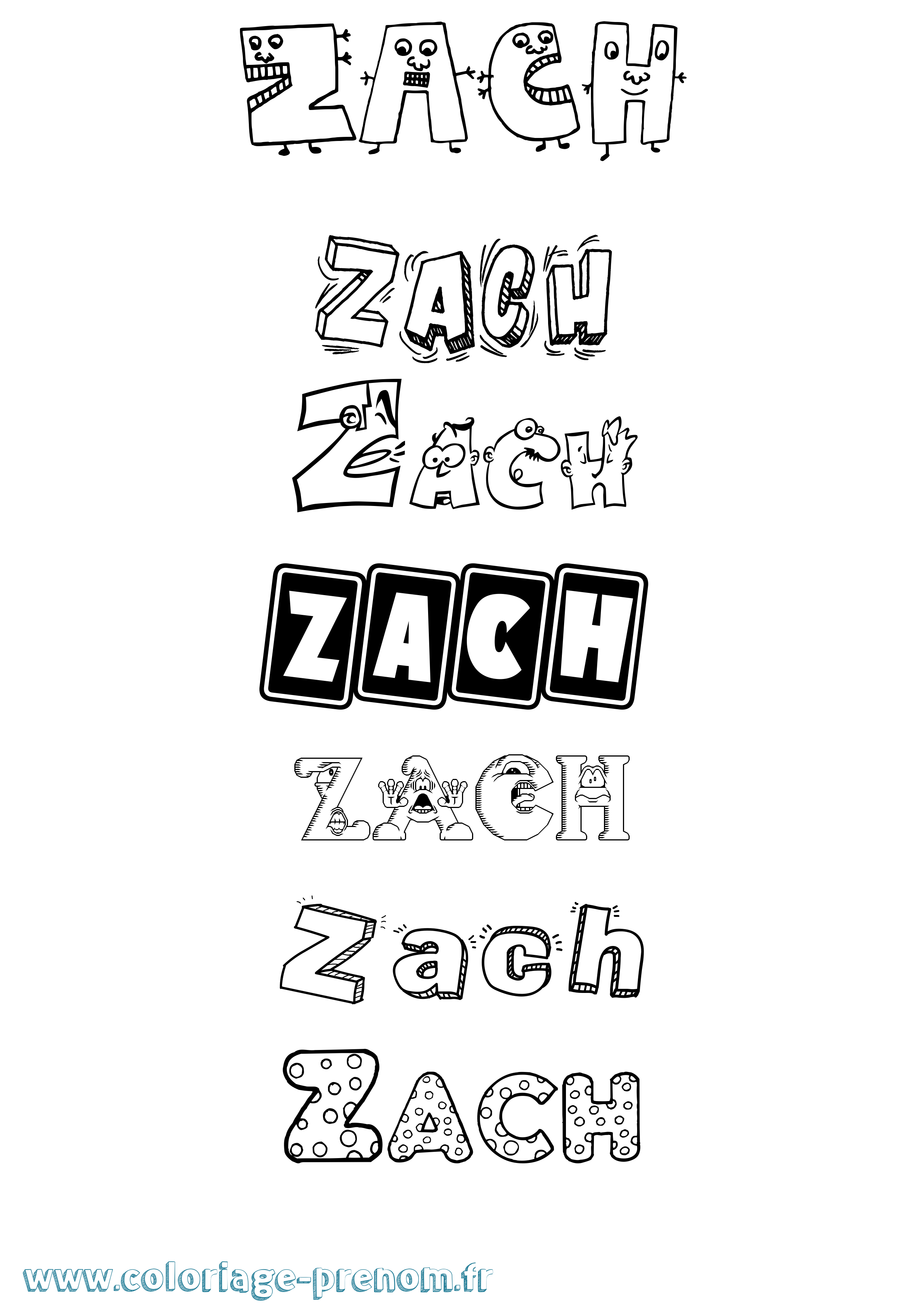 Coloriage prénom Zach Fun