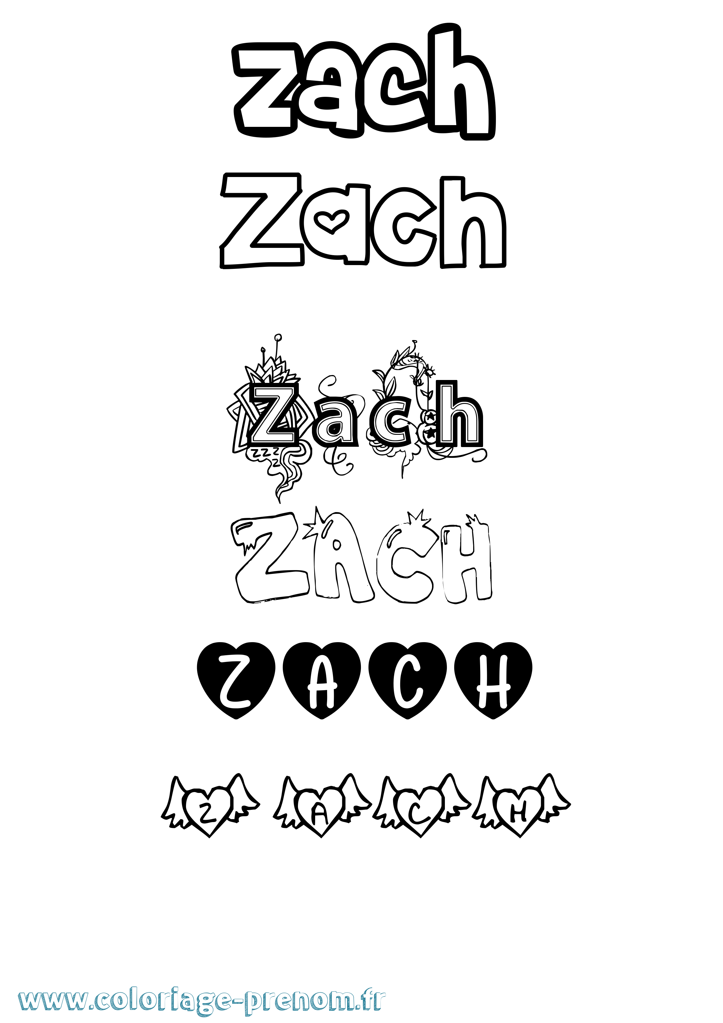 Coloriage prénom Zach Girly