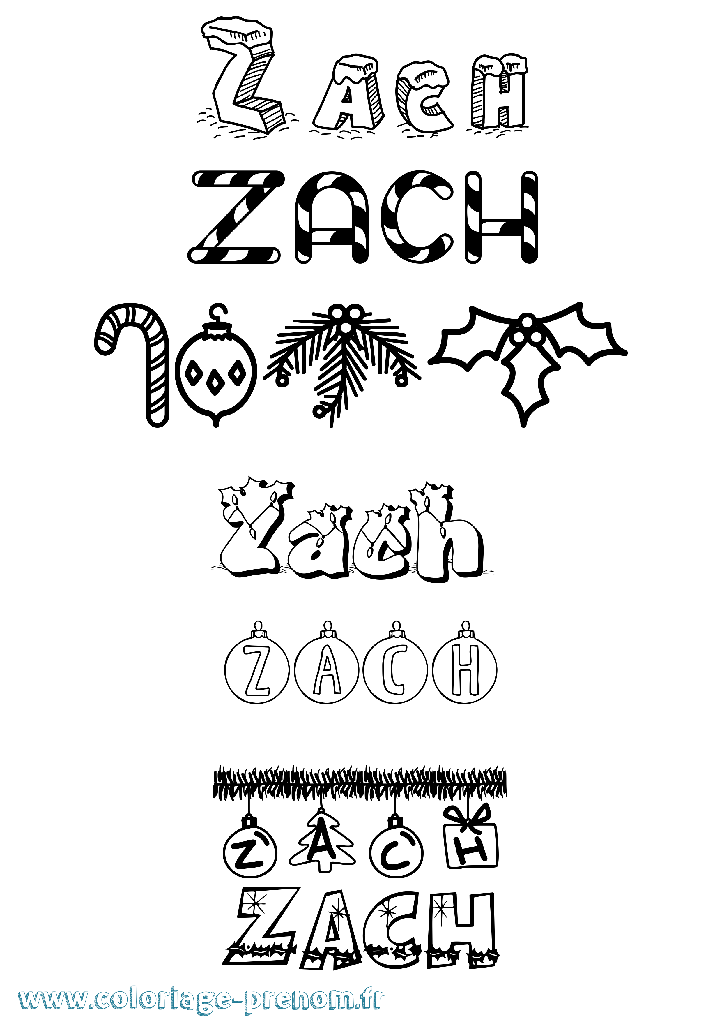 Coloriage prénom Zach Noël