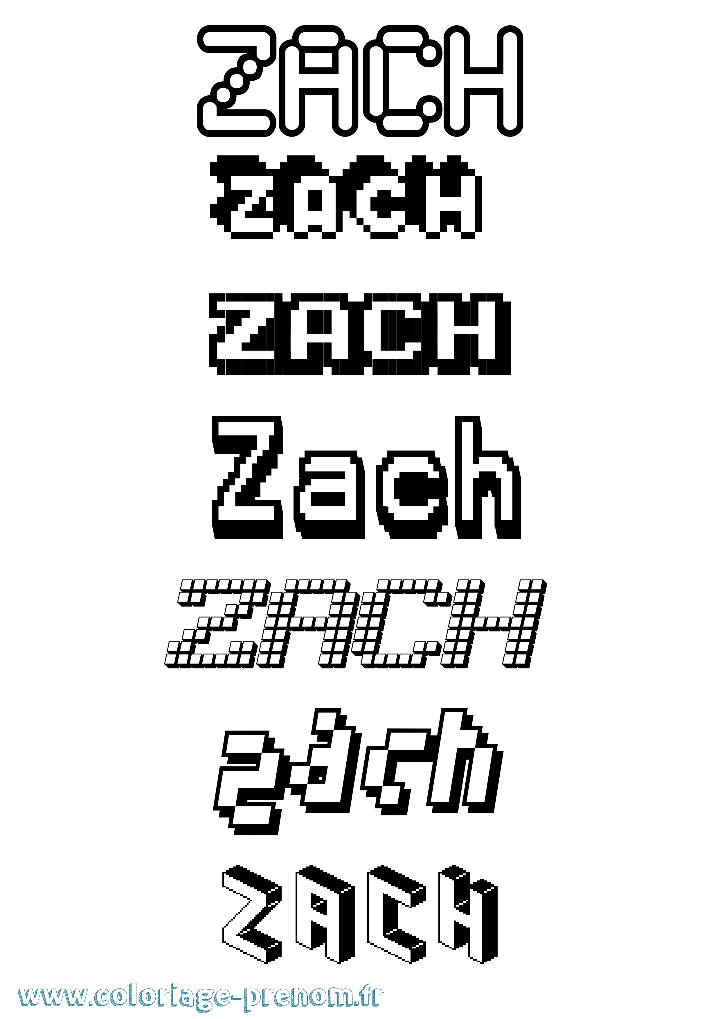 Coloriage prénom Zach Pixel